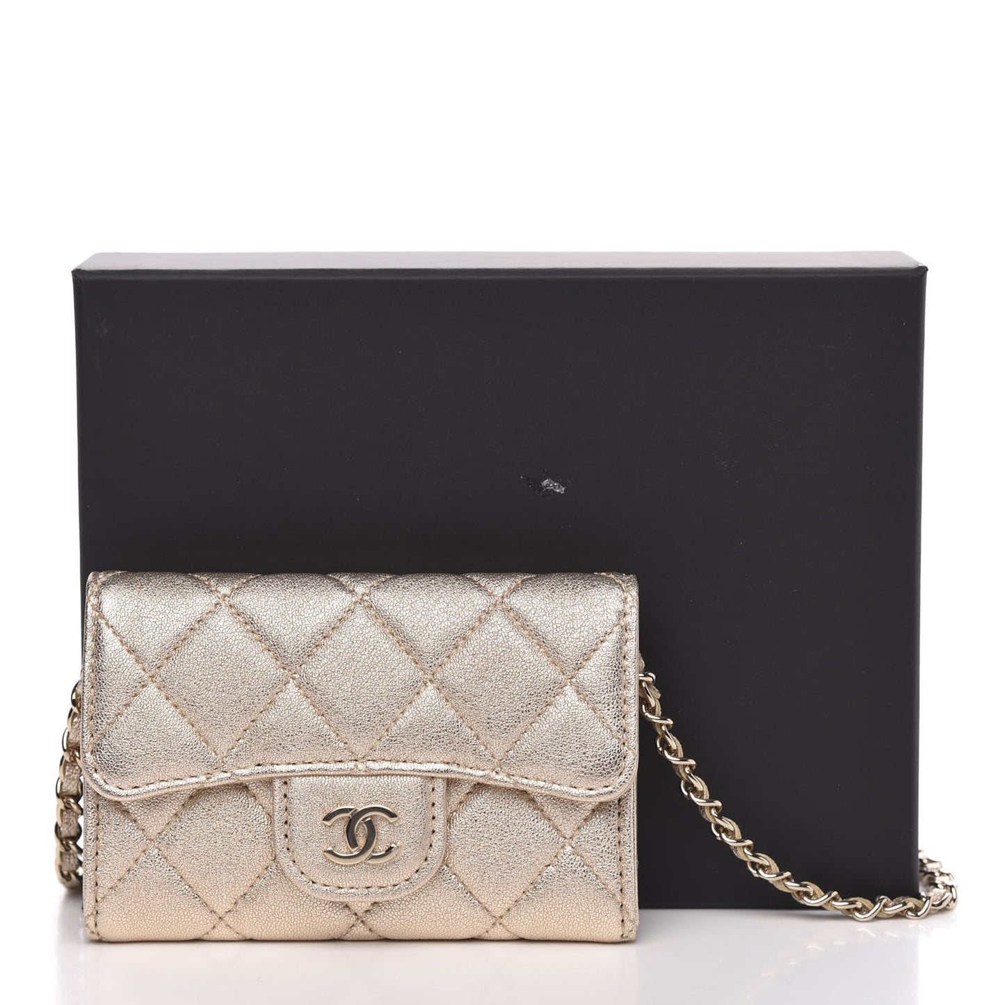 Metallic Lambskin Quilted Flap Chain Waist Bag Gold