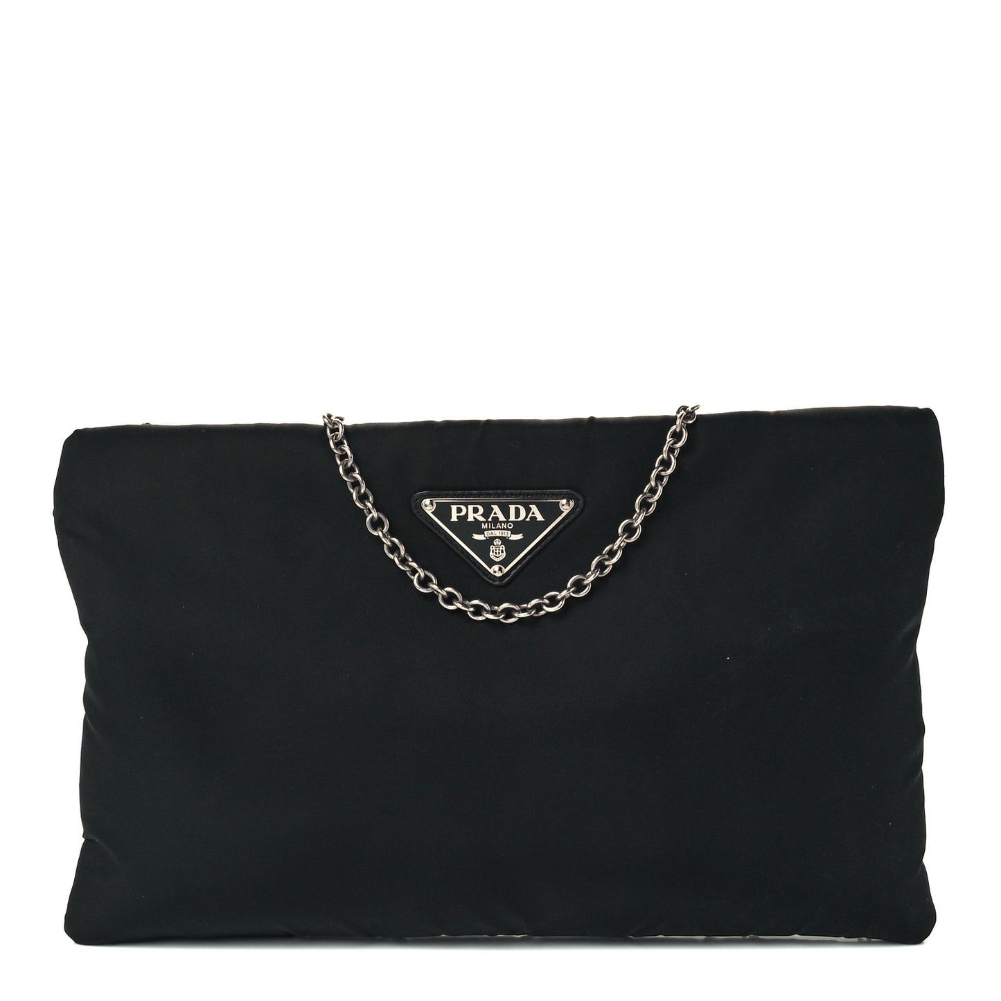 Tessuto Nylon Soft Padded Medium Chain Clutch Bag Black