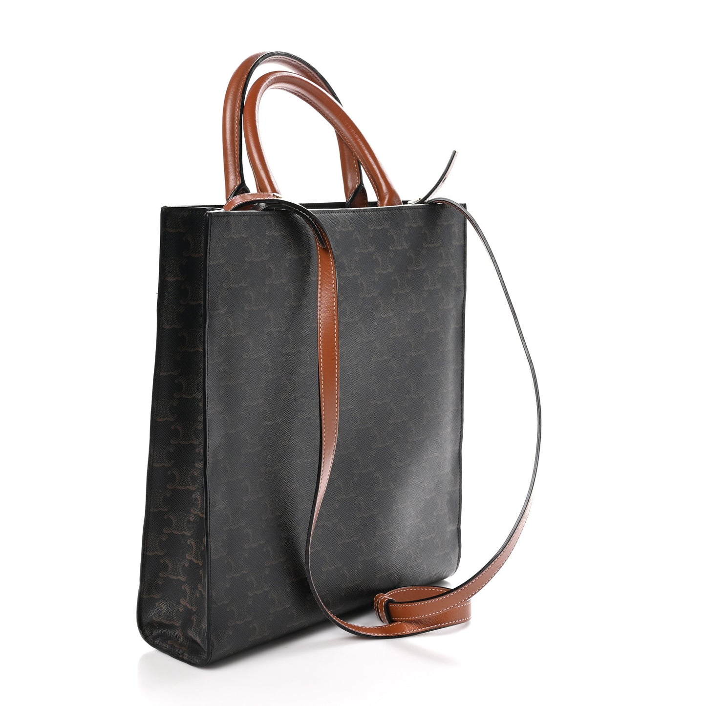 Triomphe Canvas Calfskin Small Vertical Cabas Tan