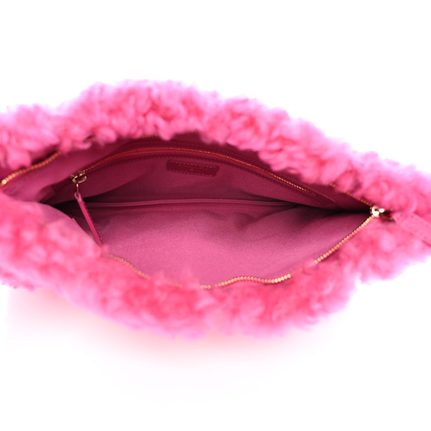 Shearling Sheepskin Large Chanel 19 Cosmetic Case Pink