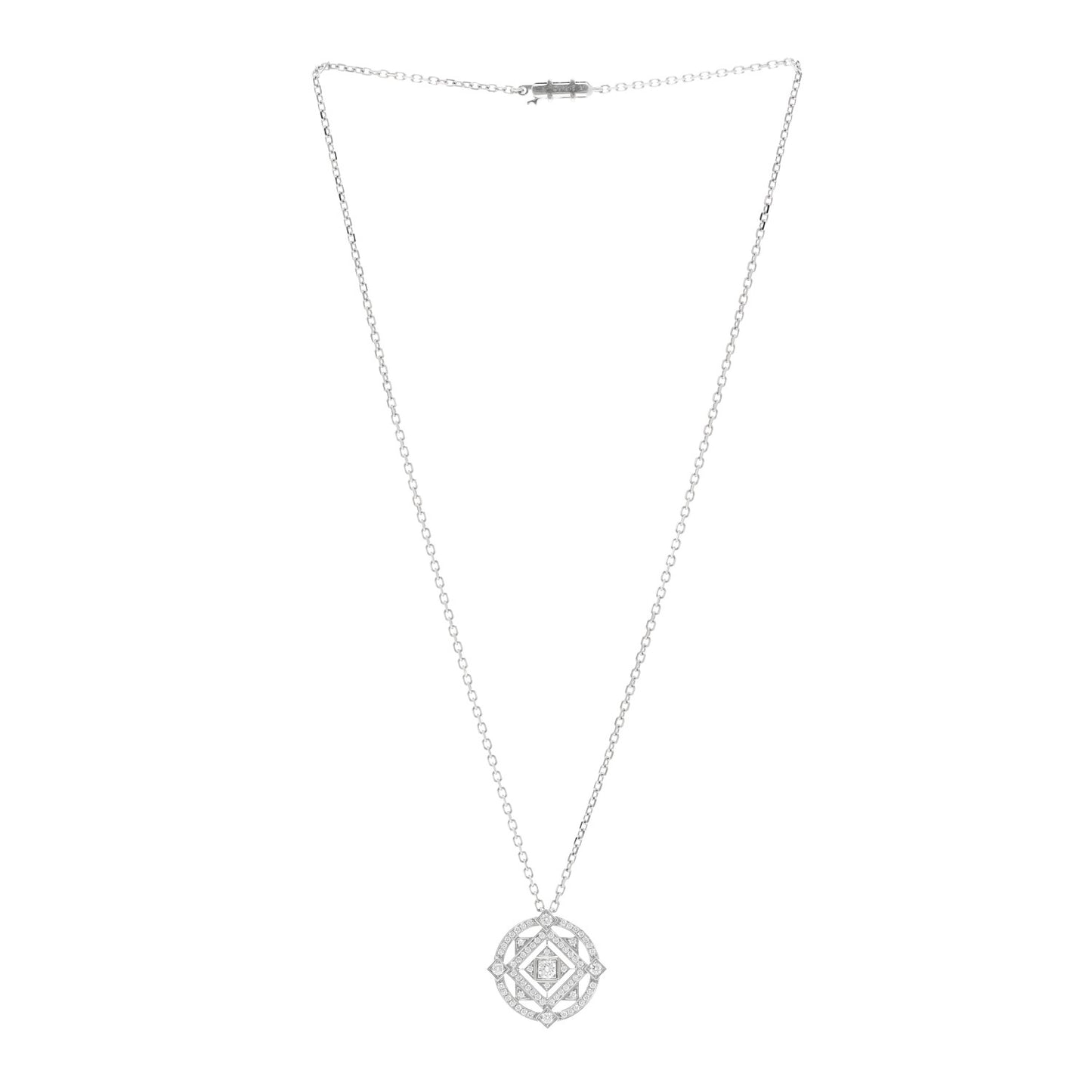 18K White Gold Mandala Open Work Pendant Necklace