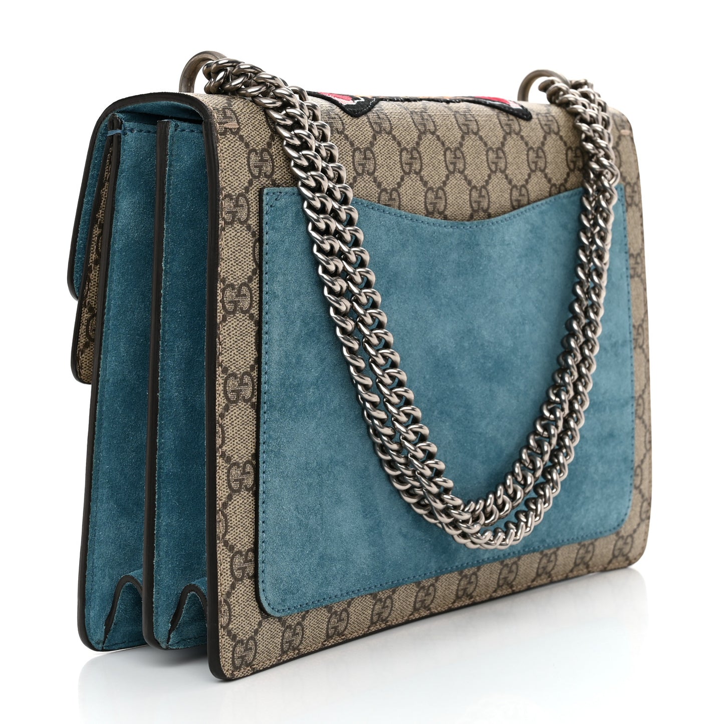 GG Supreme Monogram Angry Cat Embroidered Medium Dionysus Shoulder Bag Beige Ultramarine