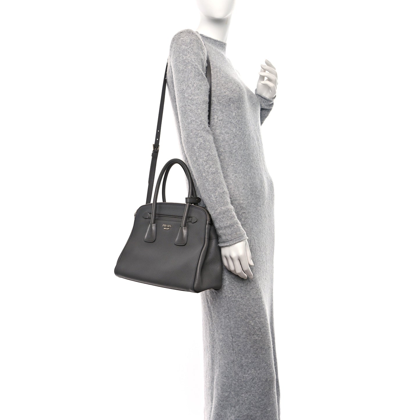 Saffiano Cuir Double Zip Frame Tote Marmo