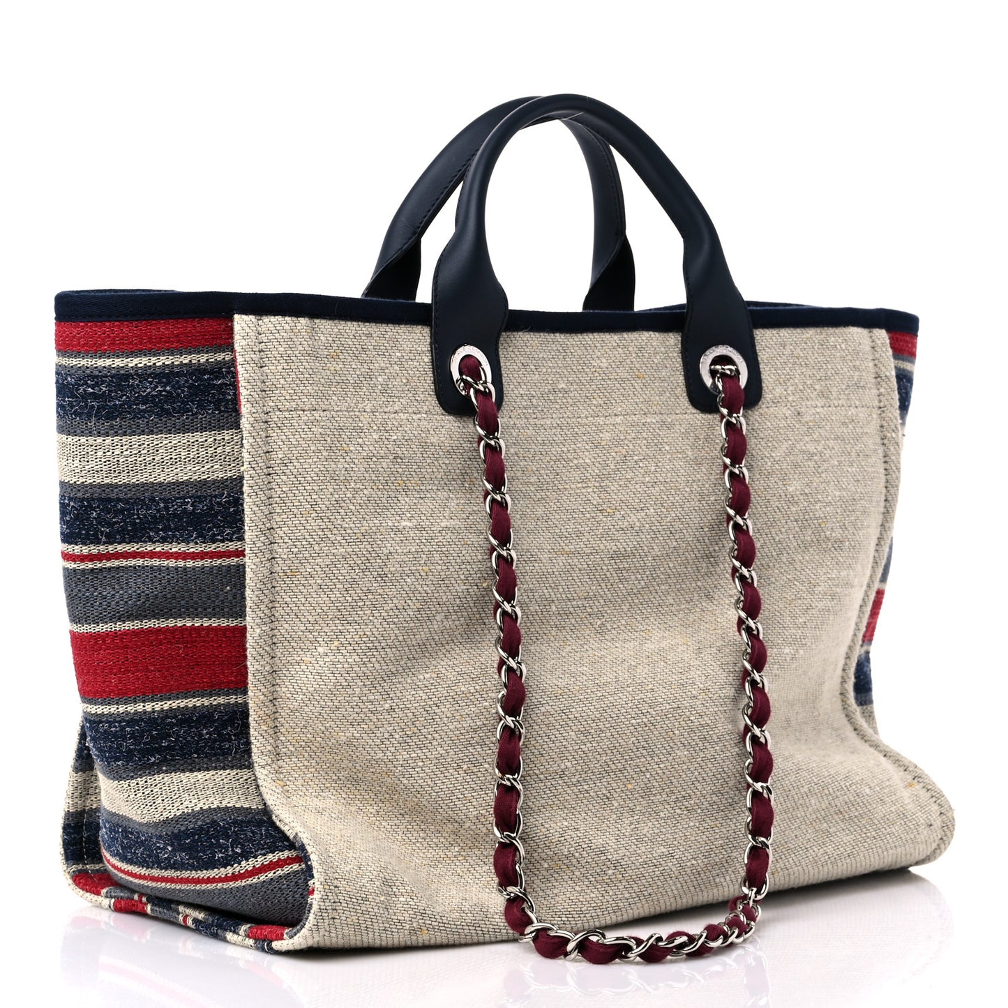 Striped Canvas Medium Deauville Tote Beige