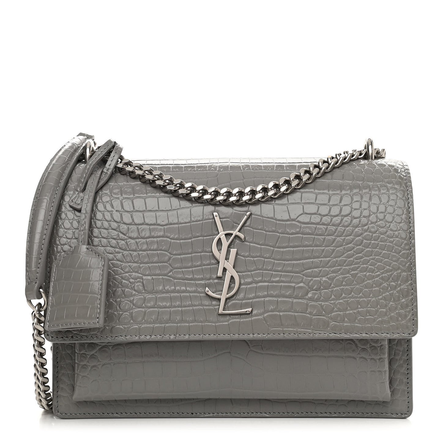 Calfskin Crocodile Embossed Medium Monogram Sunset Gris Perle