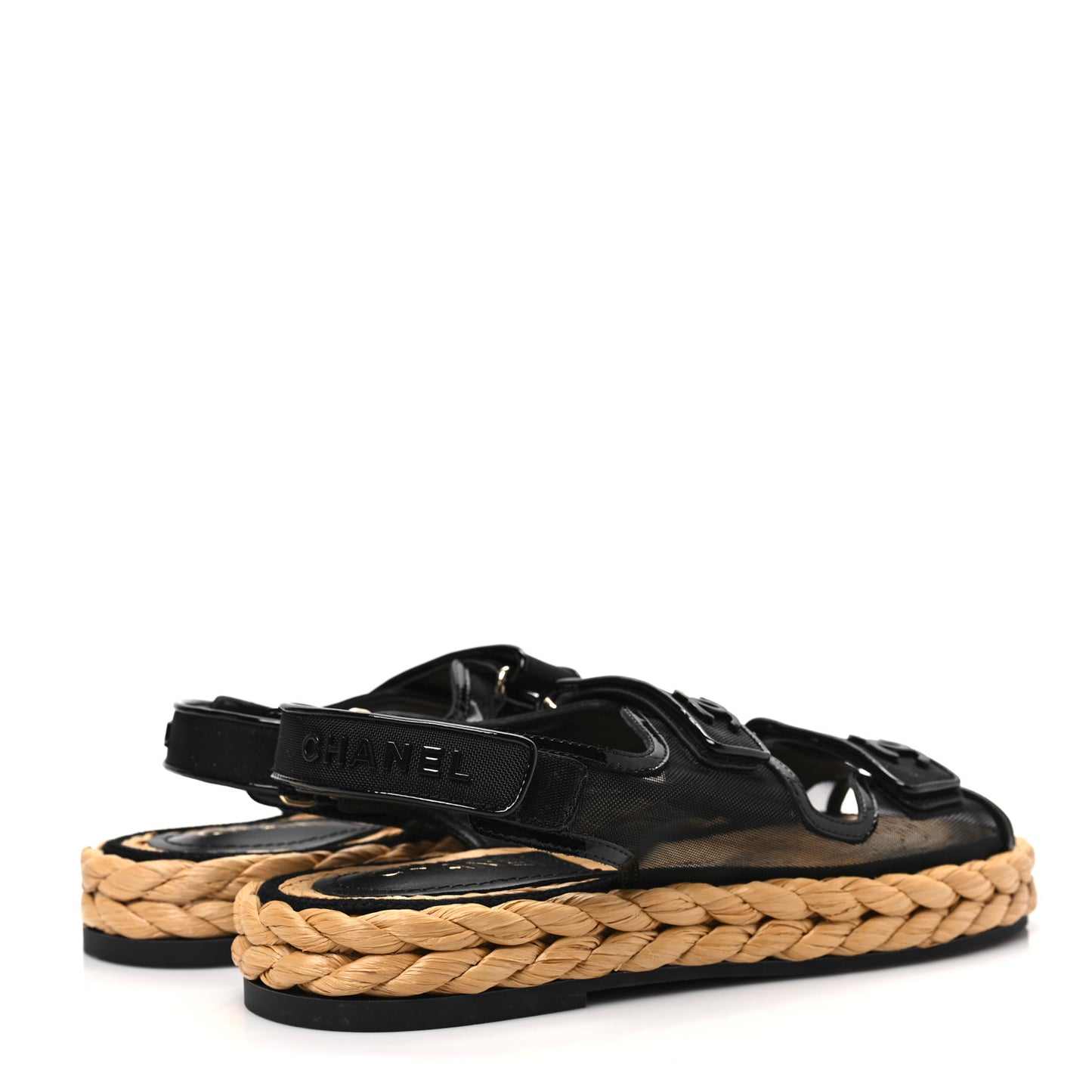 Mesh Patent Calfskin Velcro Dad Sandals 39 Black
