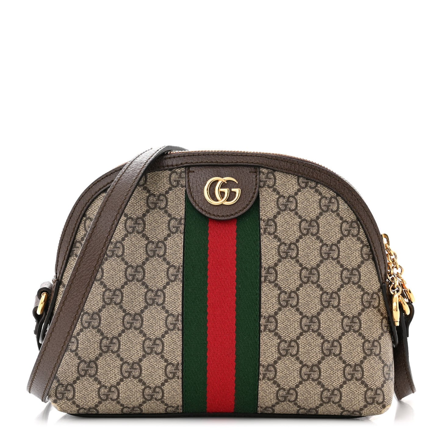 GG Supreme Monogram Textured Dollar Calfskin Web Small Ophidia Dome Shoulder Bag Beige Ebony New Acero