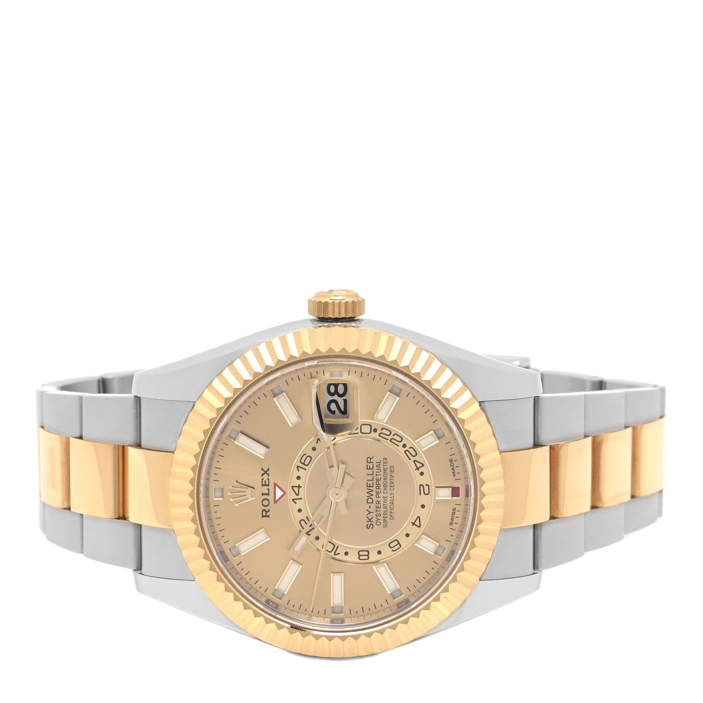 Stainless Steel 18K Yellow Gold 42mm Oyster Perpetual Sky-Dweller Watch Champagne 326933