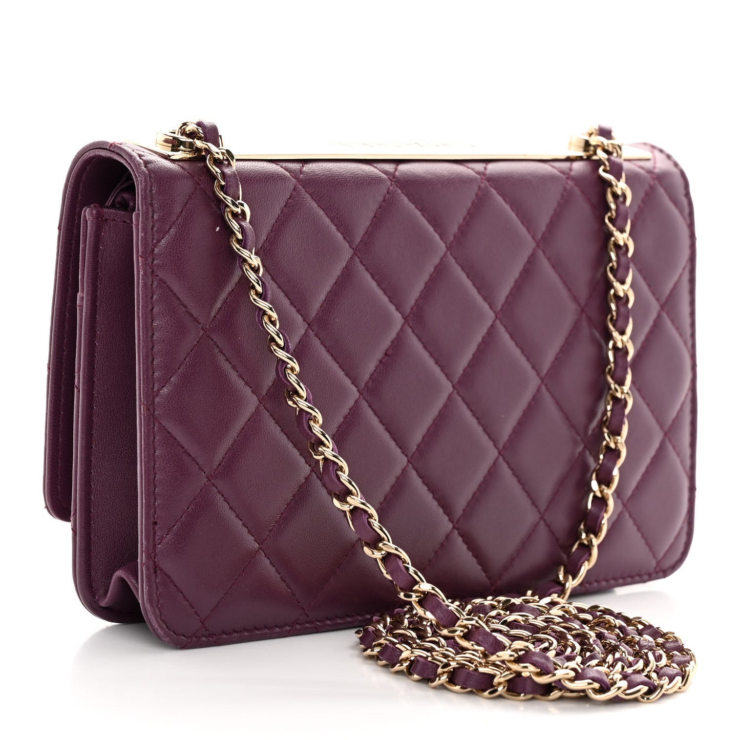Lambskin Quilted Trendy CC Wallet On Chain WOC Purple