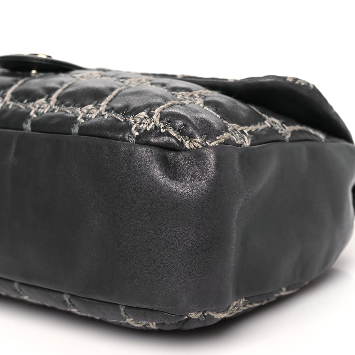 Lambskin Tweed Double Stitch Maxi Flap Grey