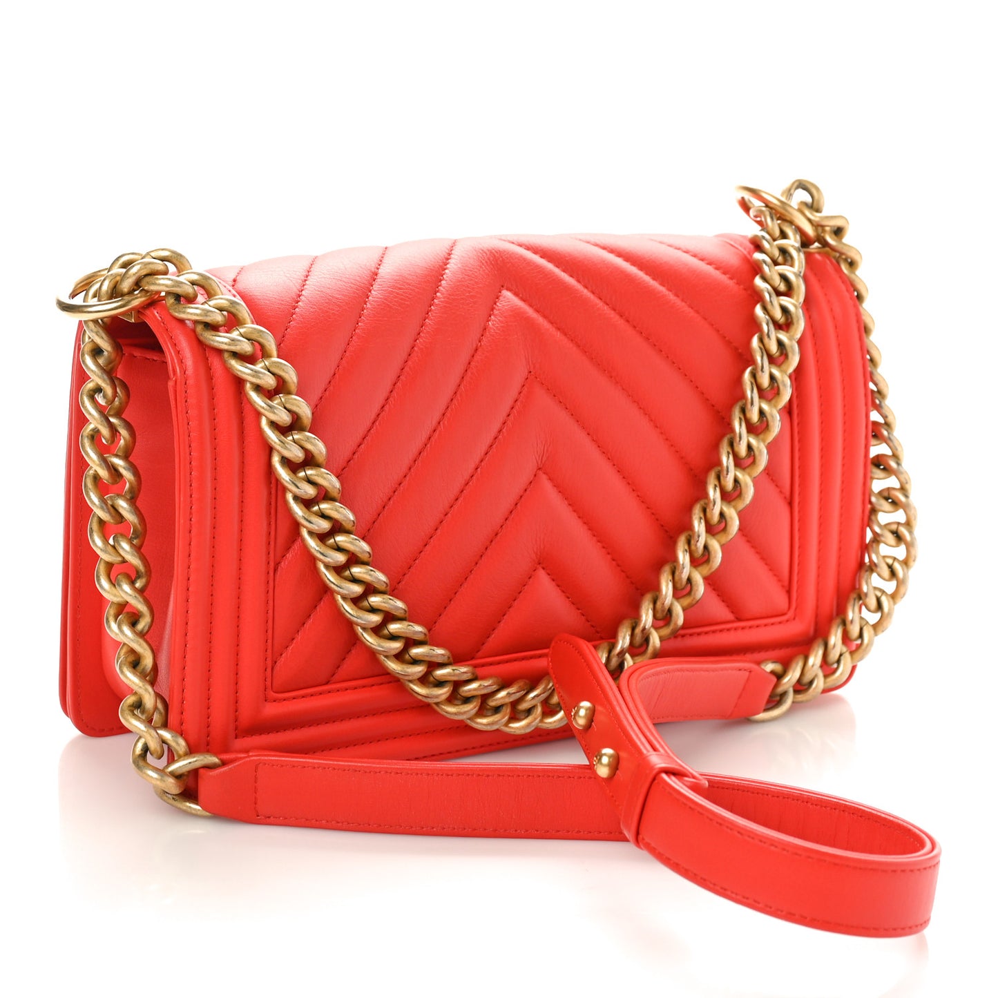 Calfskin Chevron Quilted Medium Boy Flap Red