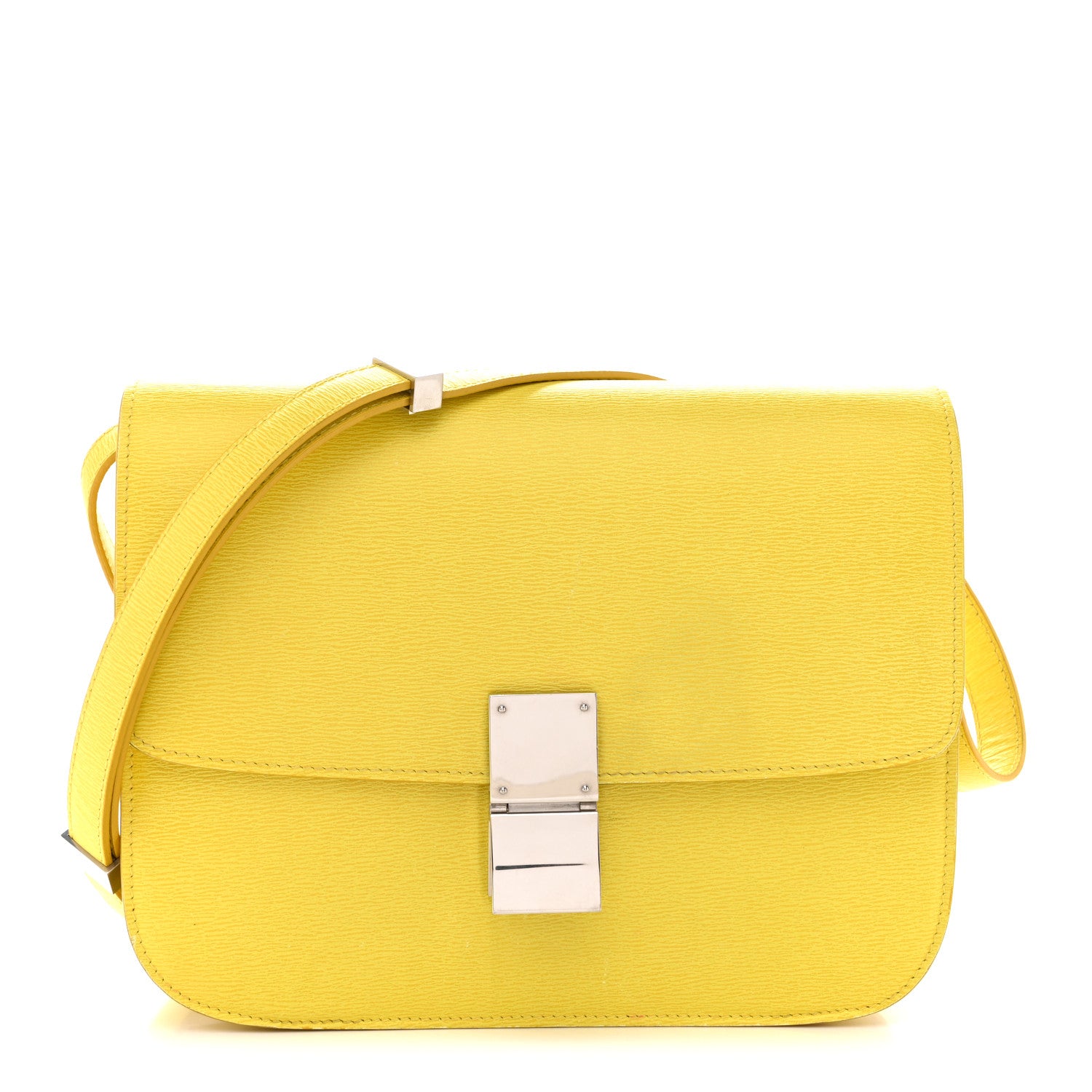 Celine Liege Calfskin Medium Classic Box Flap Bag Fluo Yellow