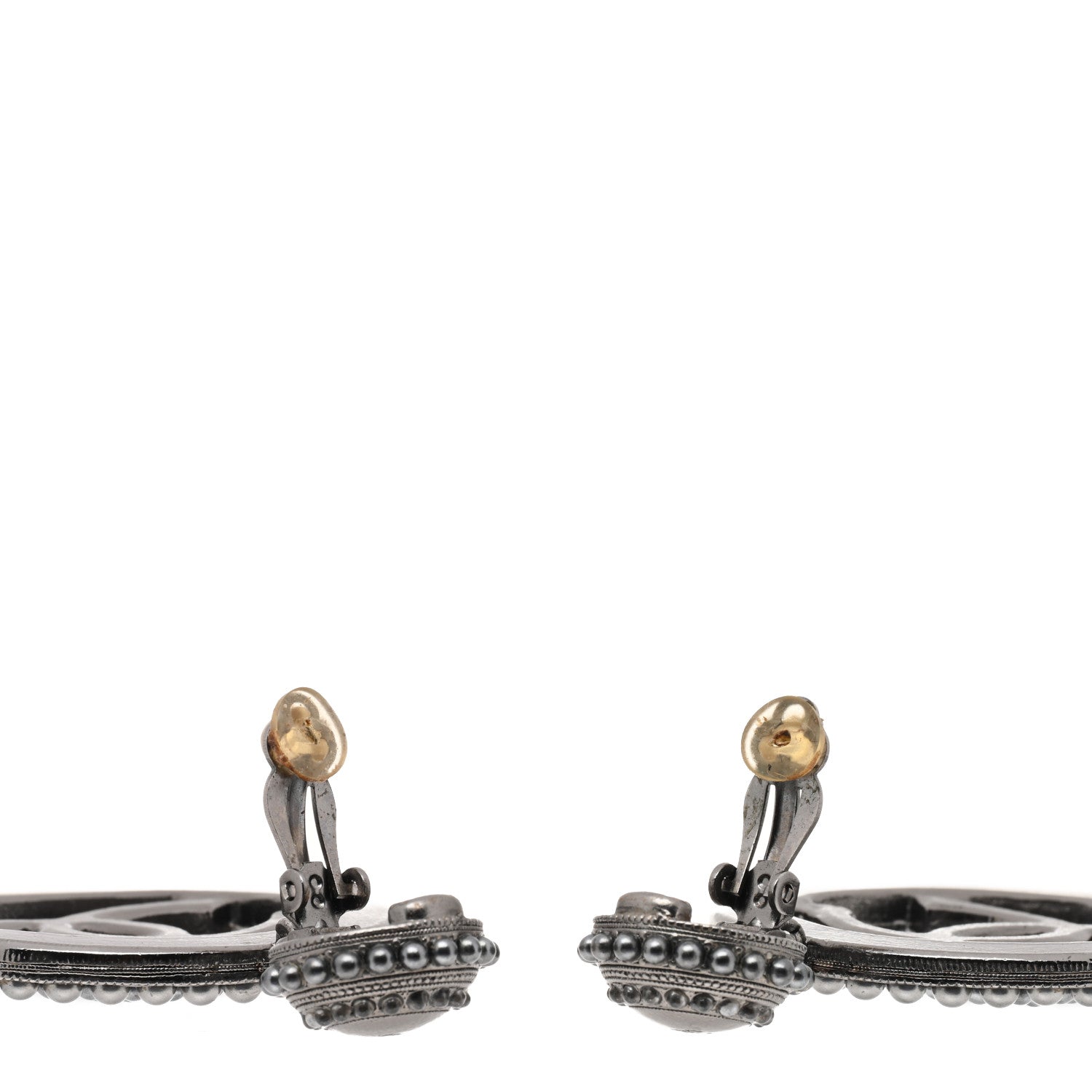 Chanel Ruthenium Beaded CC Drop Clip On Earrings Dark Grey 3 of 4