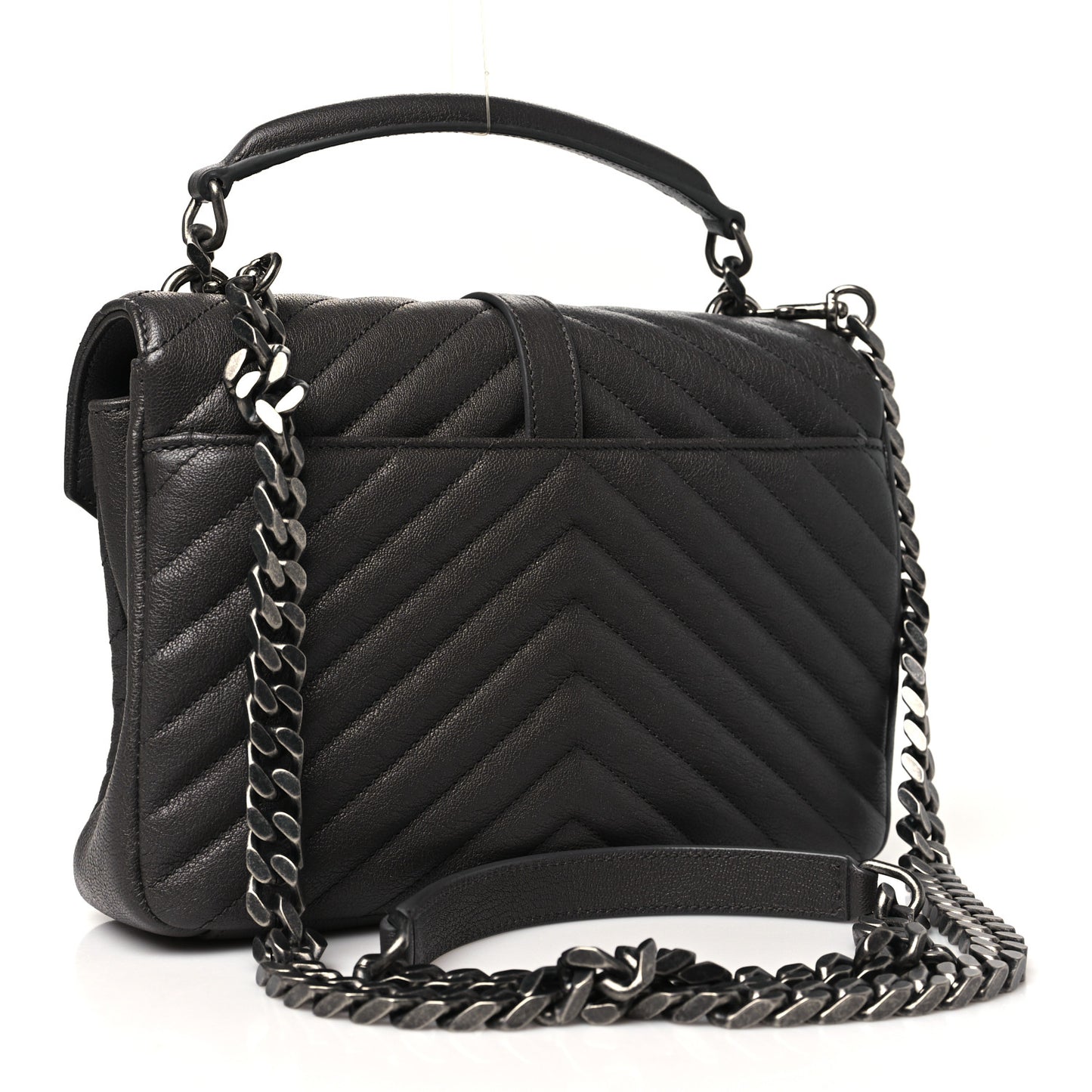 Sheepskin Matelasse Chevron Monogram Medium College Bag Light Coal