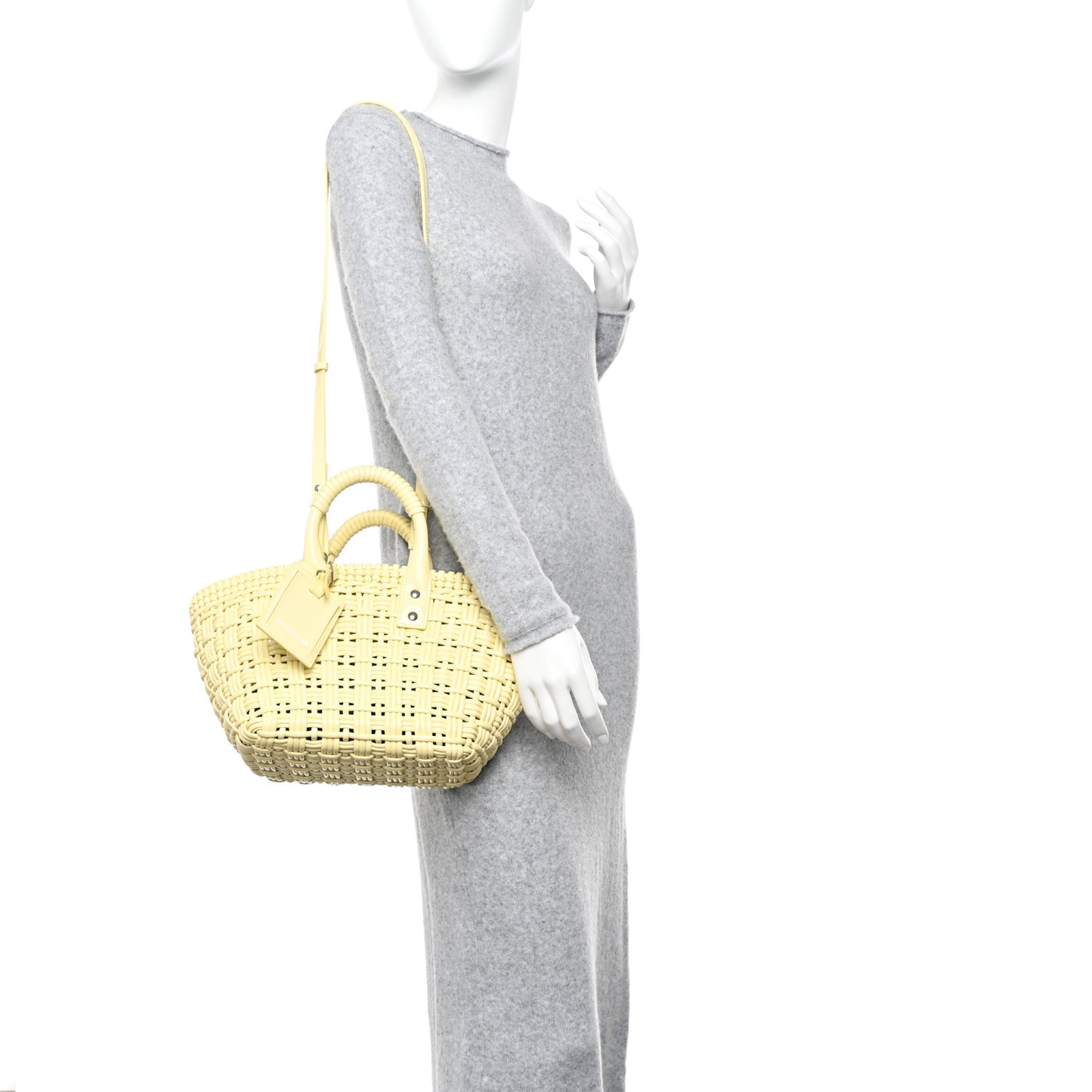 Varnished Faux Calfskin Braided XS Bistro Basket Pale Yellow