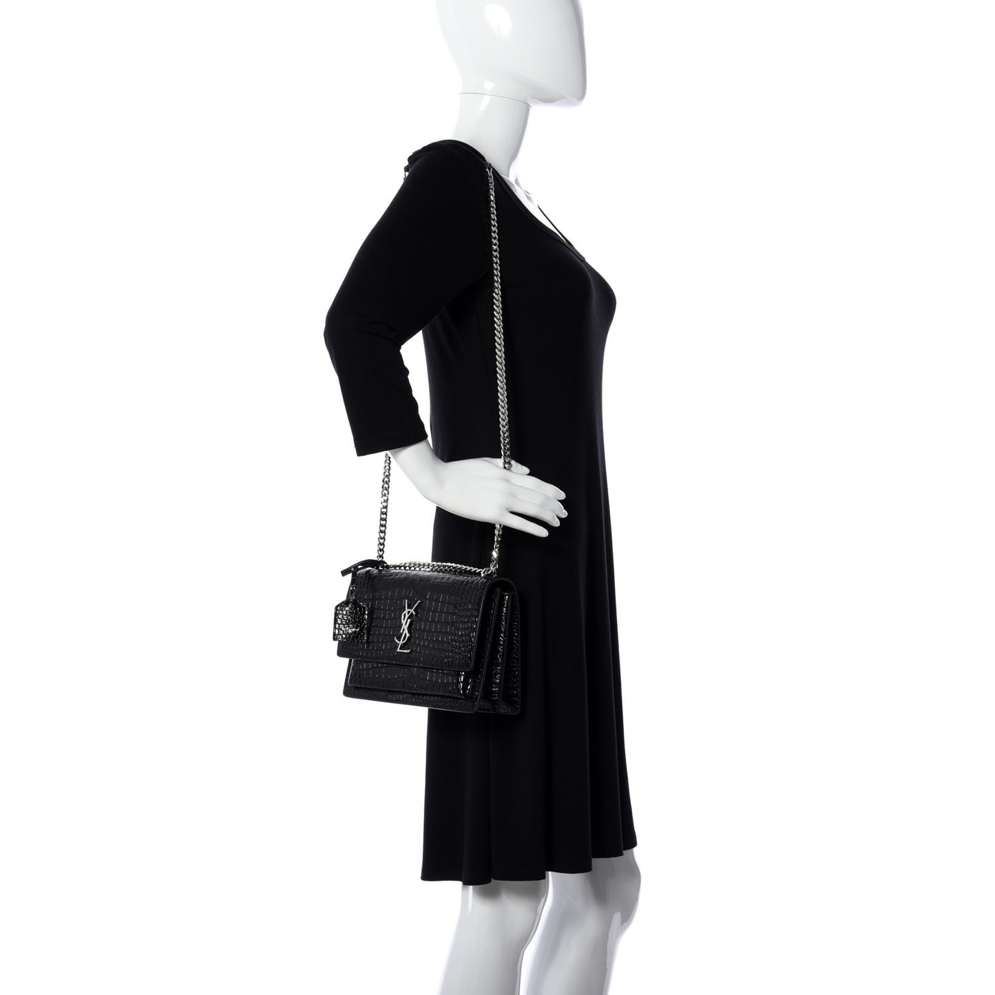 Calfskin Crocodile Embossed Medium Monogram Sunset Black