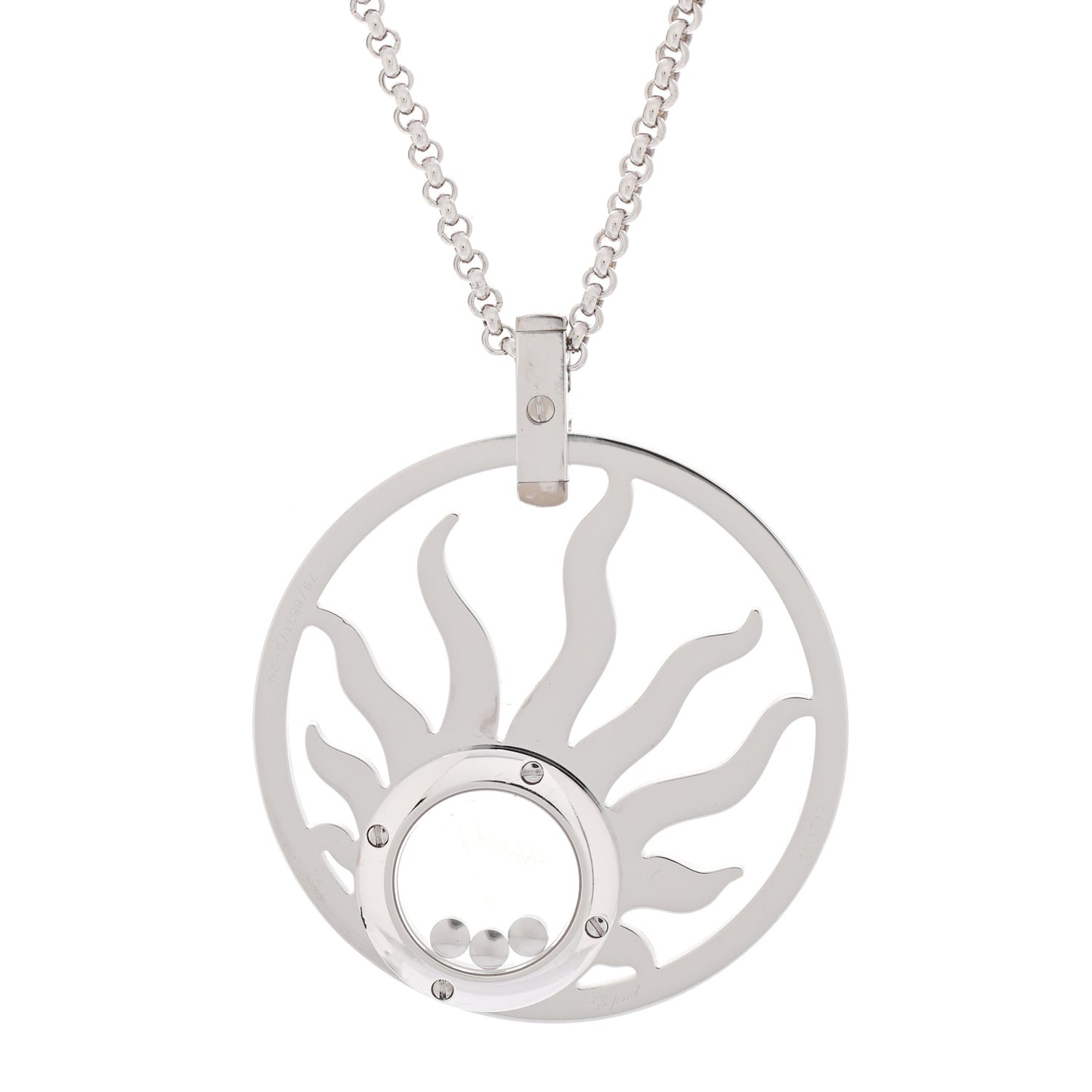 18K White Gold Diamond Happy Diamonds Pave Happy Sun Pendant Necklace