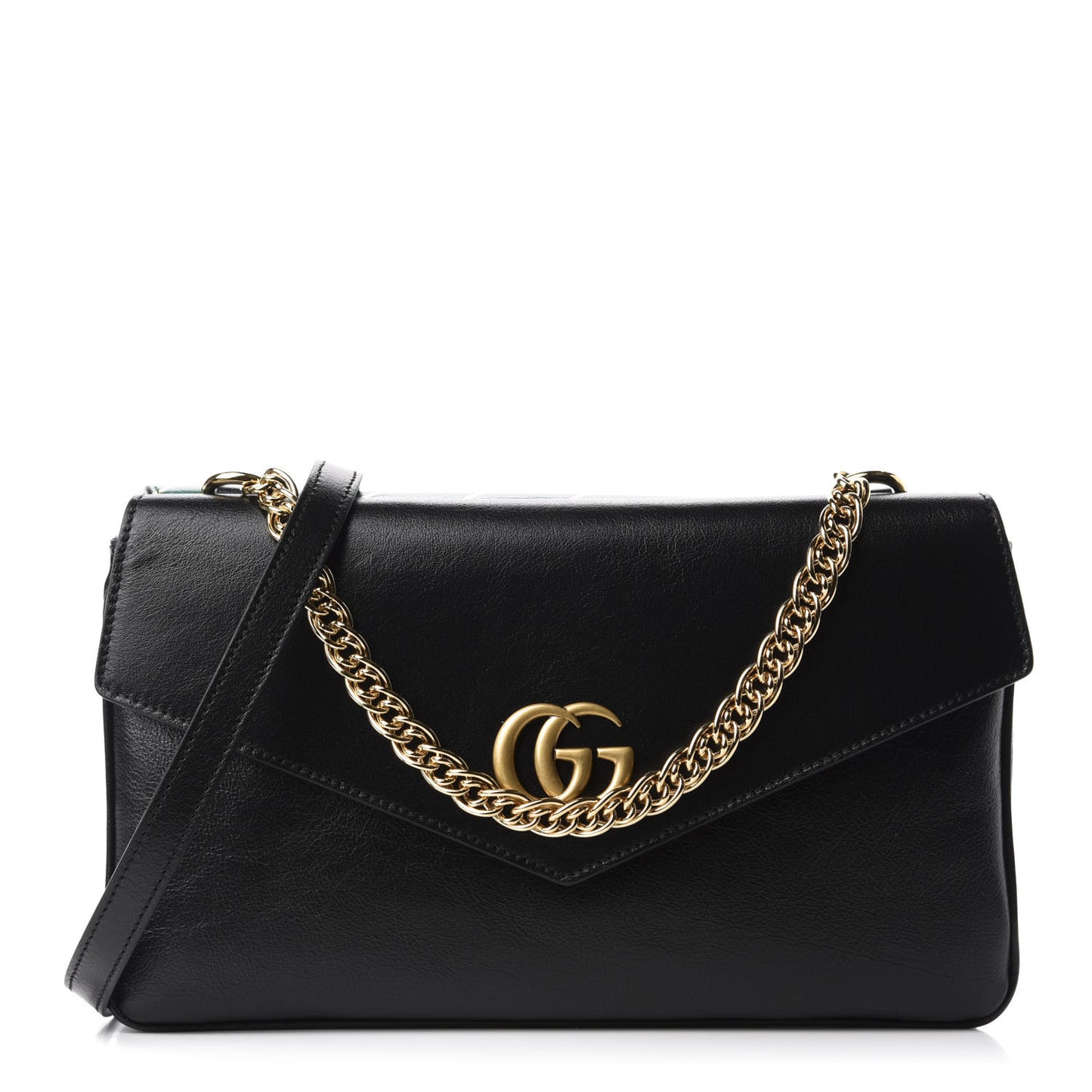 Calfskin Diagonal GG Medium Thiara Double Envelope Shoulder Bag Emerald Green Black