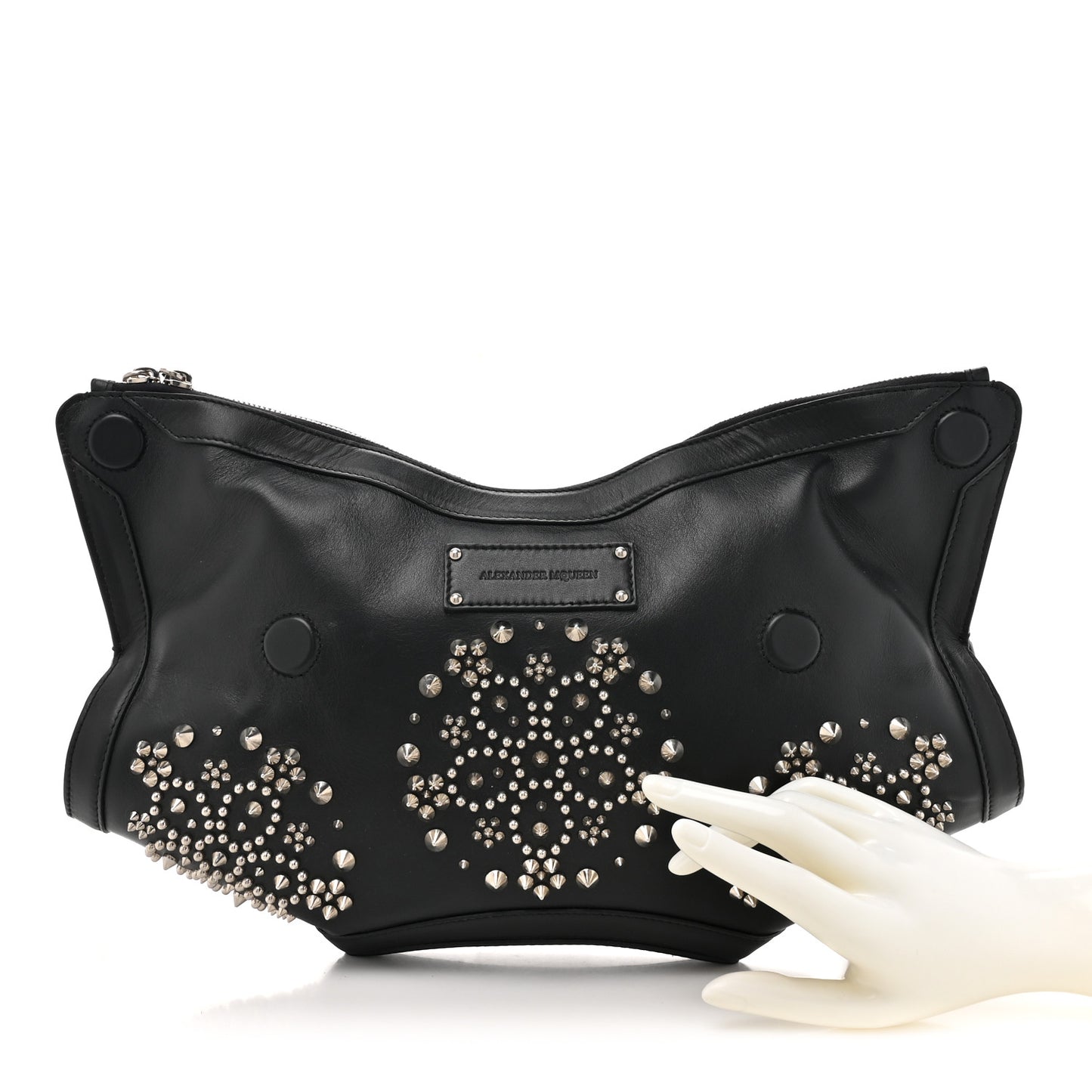 Calfskin Studded De Manta Clutch Black