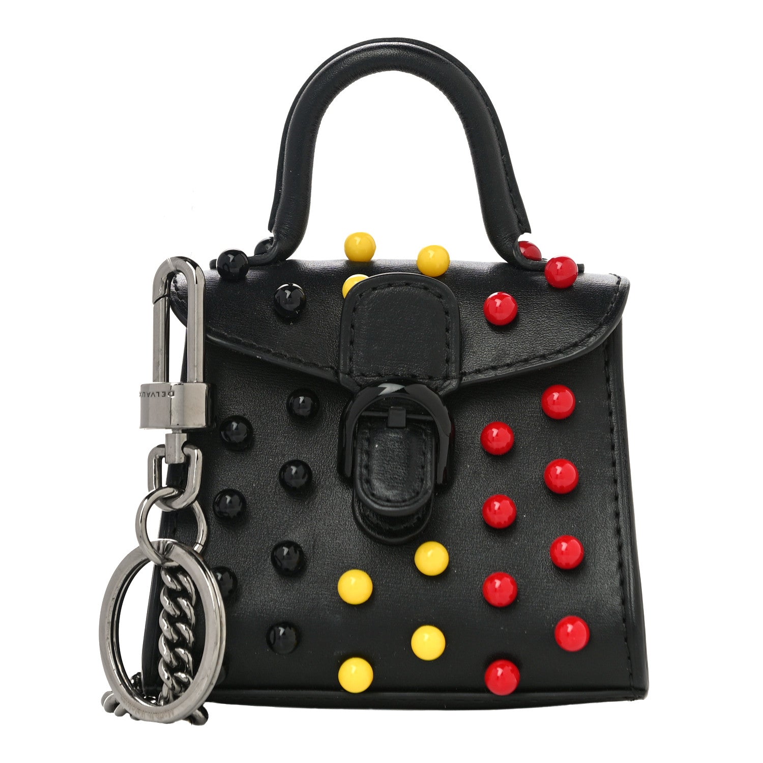 Delvaux Calfskin Studded Anvers Mini Brillant Bag Charm Black