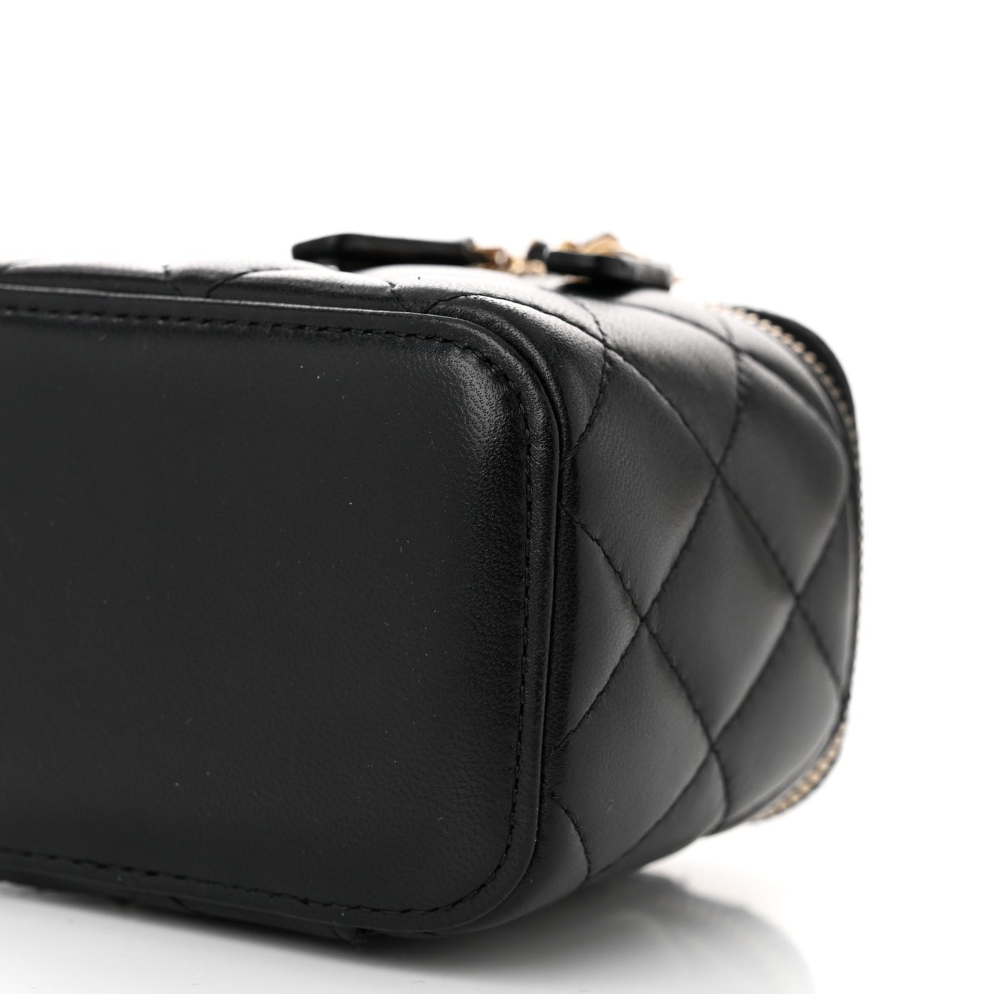 Lambskin Quilted Top Handle Mini Vanity Case With Chain Black