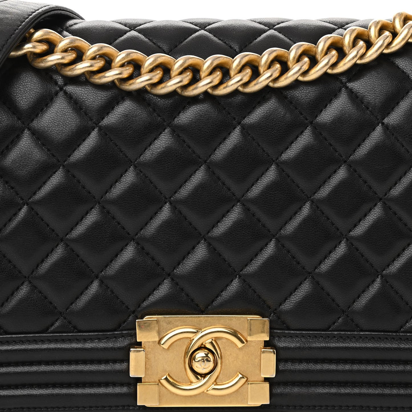 Lambskin Quilted Medium Boy Flap Black
