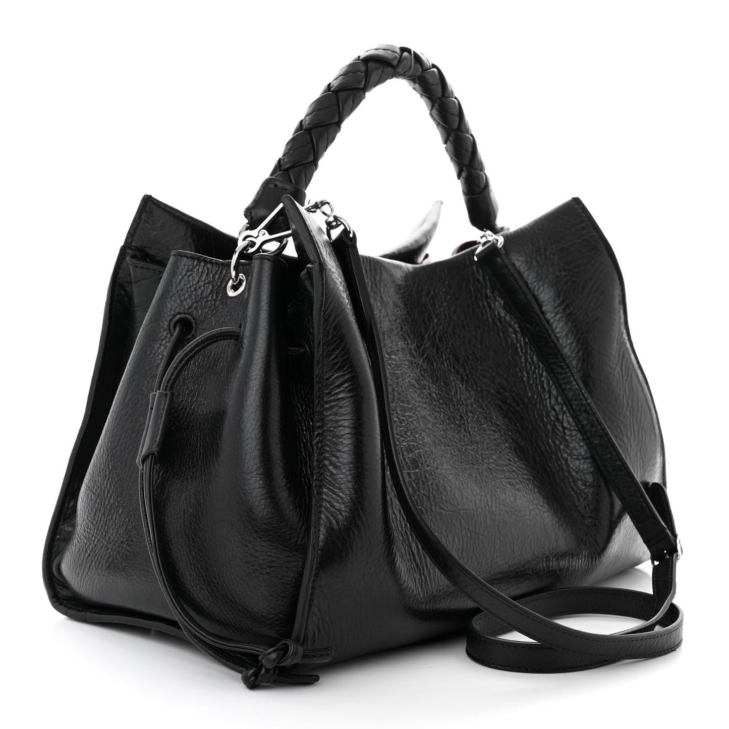 High Shine Calfskin Iris Tote Black