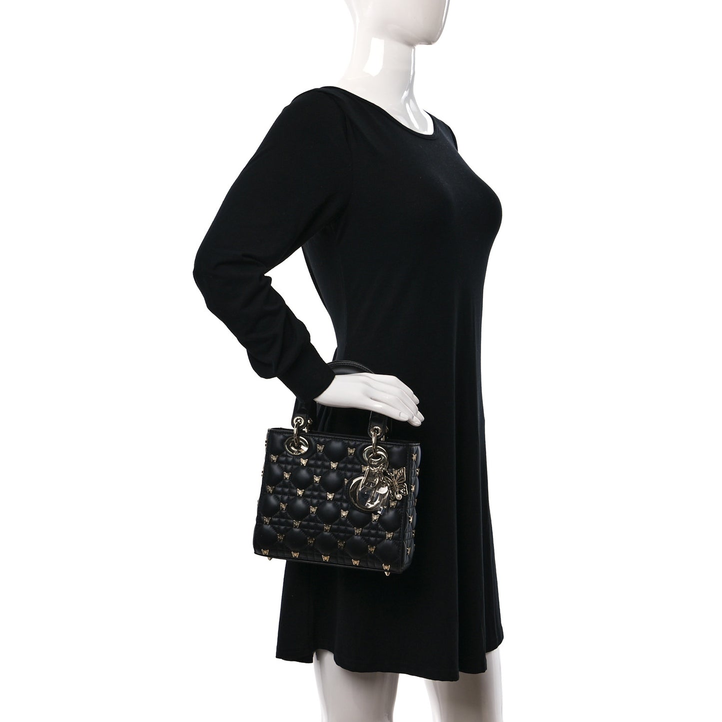 Lambskin Cannage Butterfly Studs Small Lady Dior Black