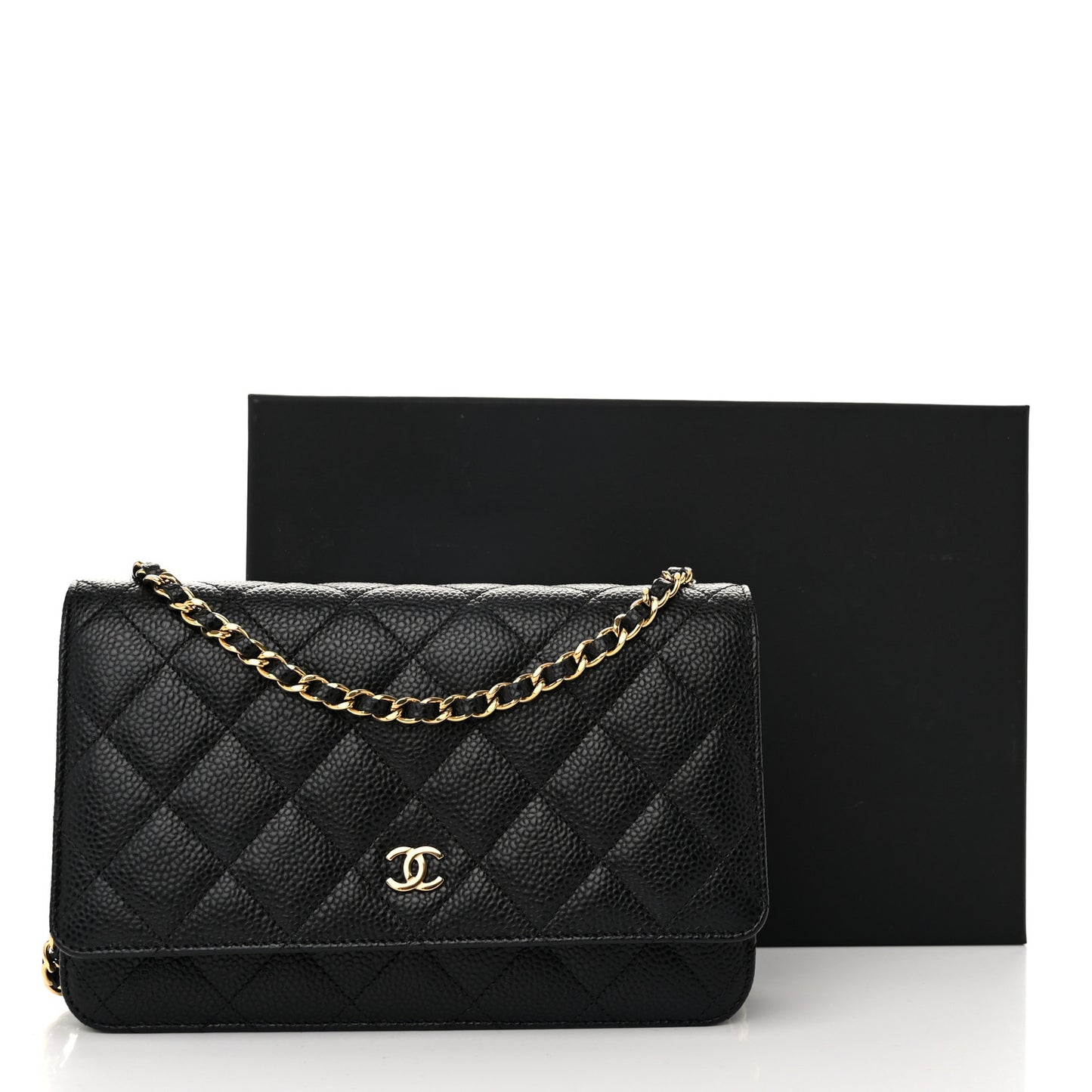 Caviar Quilted Wallet on Chain WOC Black