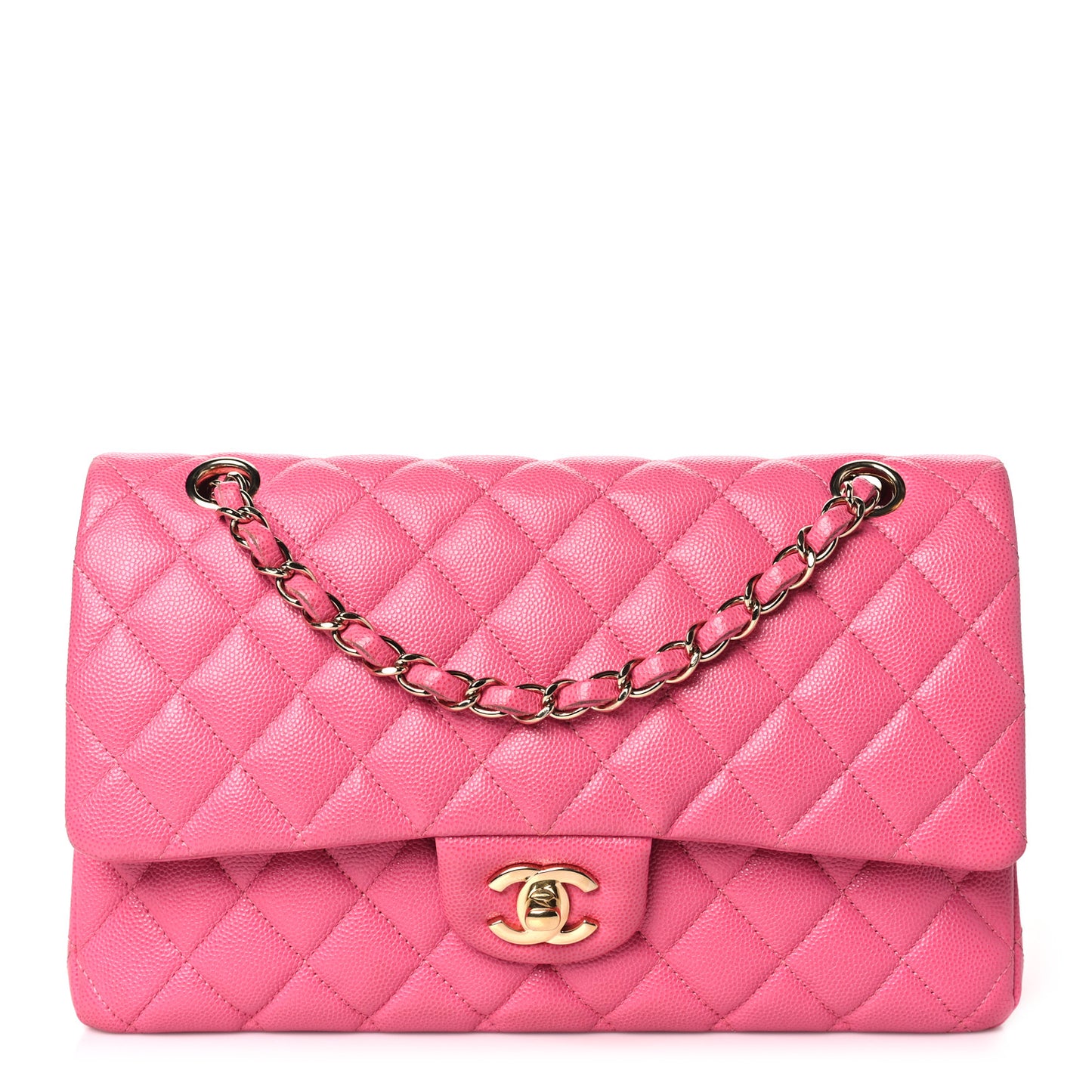 Caviar Quilted Medium Double Flap Pink