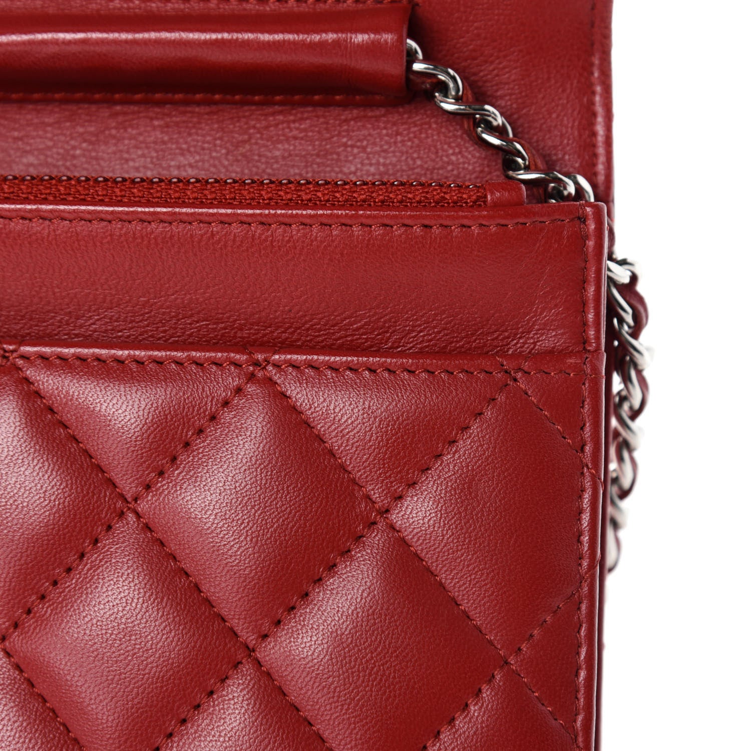 Chanel Lambskin Quilted Wallet on Chain WOC Red 8 of 12