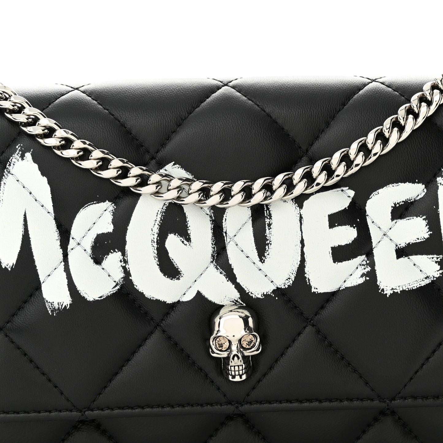 Calfskin Quilted Graffiti Skull Small Chain Crossbody Bag Black