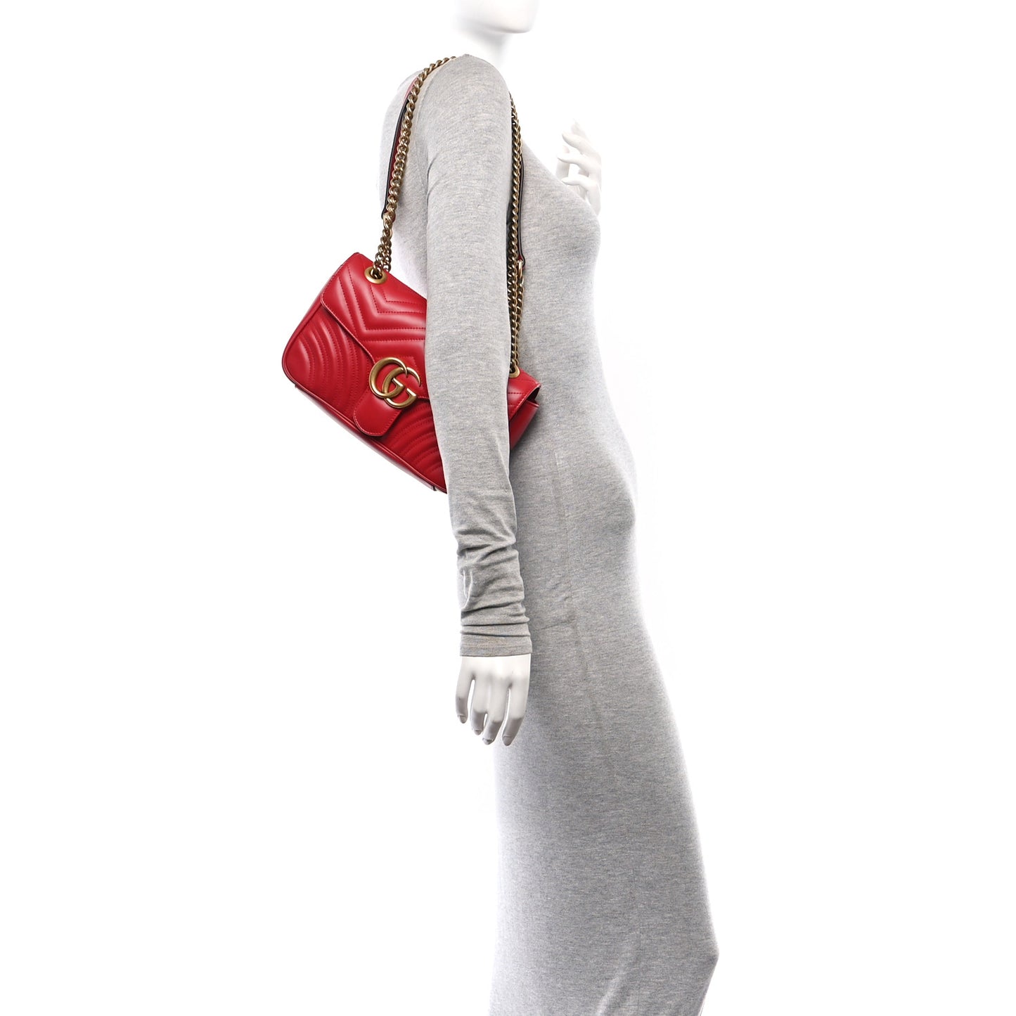 Calfskin Matelasse Small GG Marmont Shoulder Bag Hibiscus Red