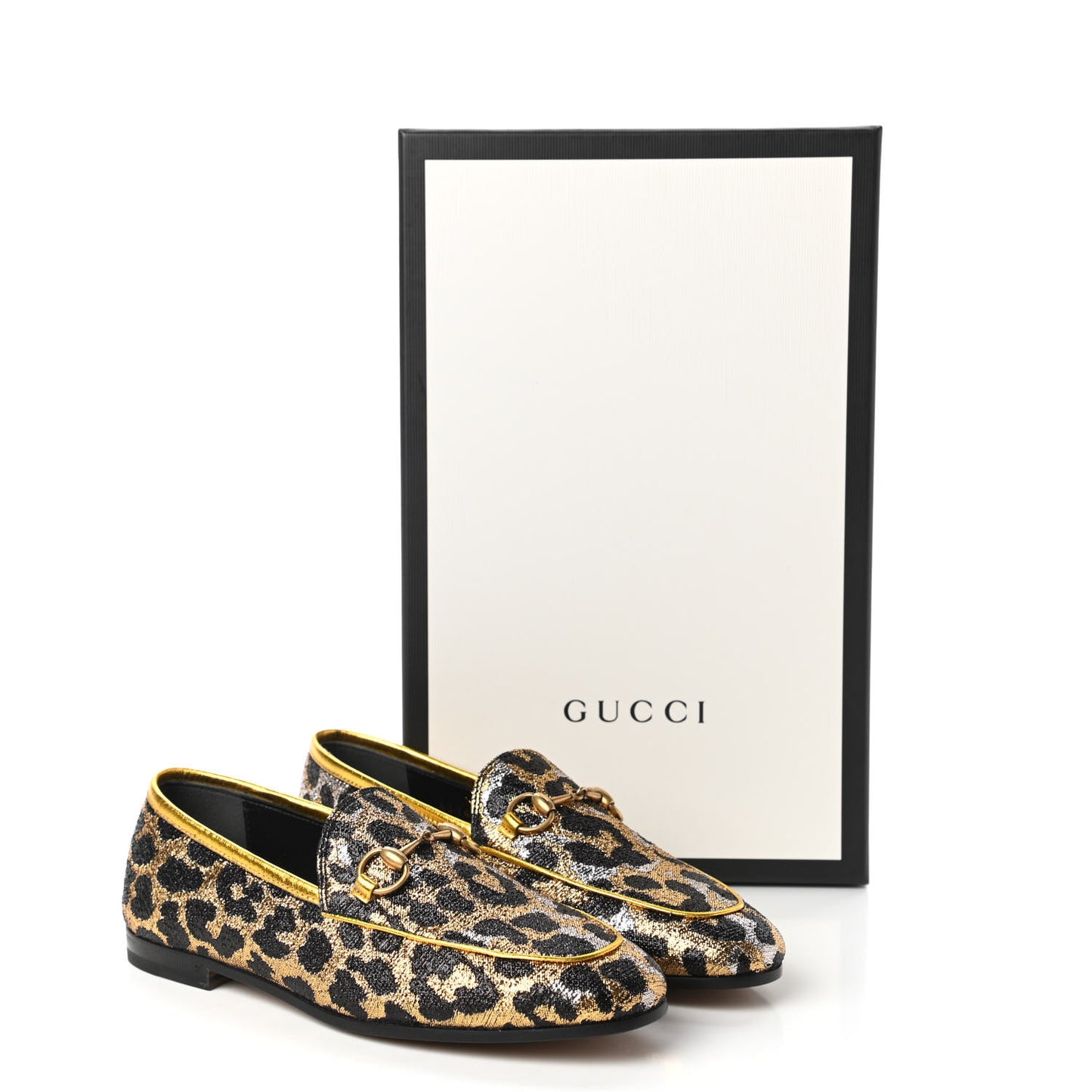 Jacquard Leopard Print Horsebit Womens Jordaan Loafers 35 Gold