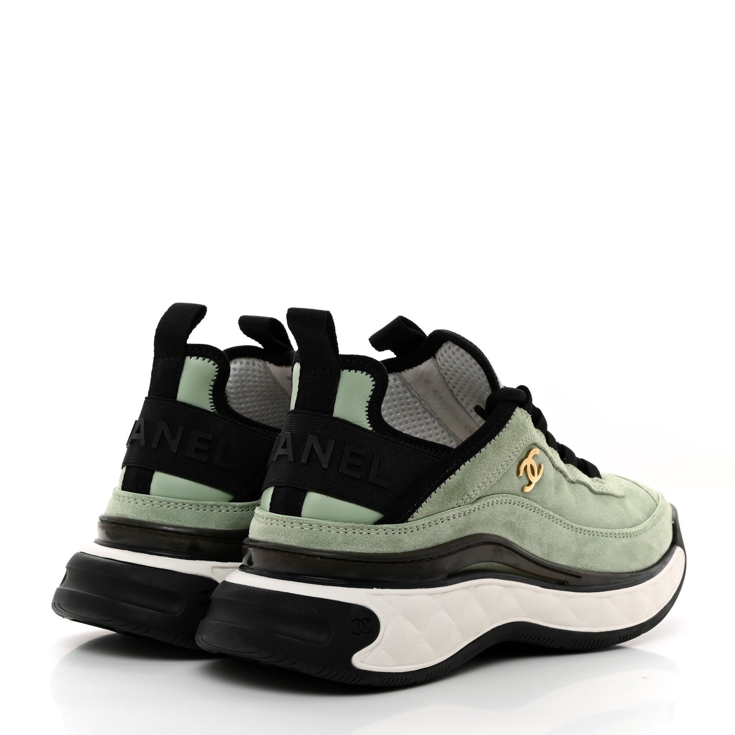 Suede Calfskin Nylon Grosgrain CC Sneakers 36.5 Light Green