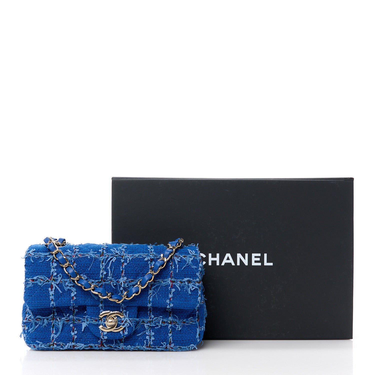Chanel Tweed Quilted Mini Rectangular Flap Blue Red Khaki 12 of 12