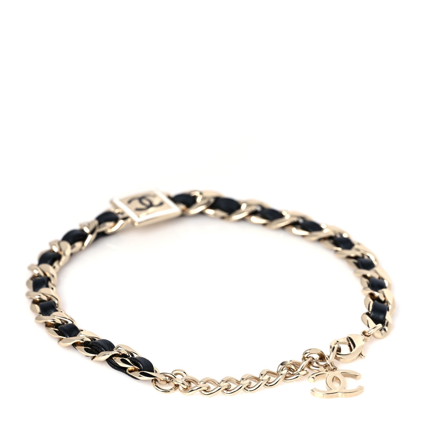 Metal Lambskin CC Square Choker Gold Black White