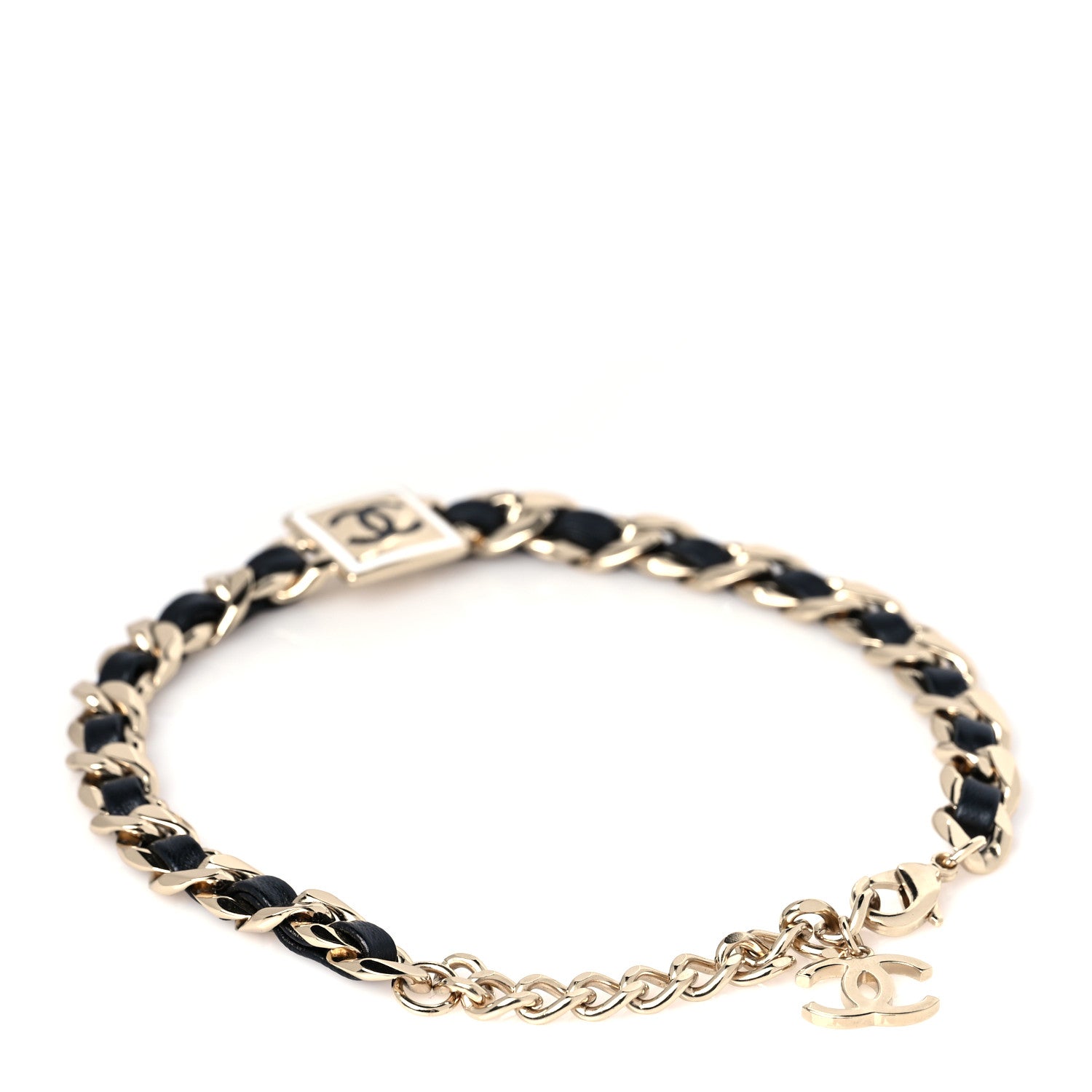Chanel Metal Lambskin CC Square Choker Gold Black White 3 of 6