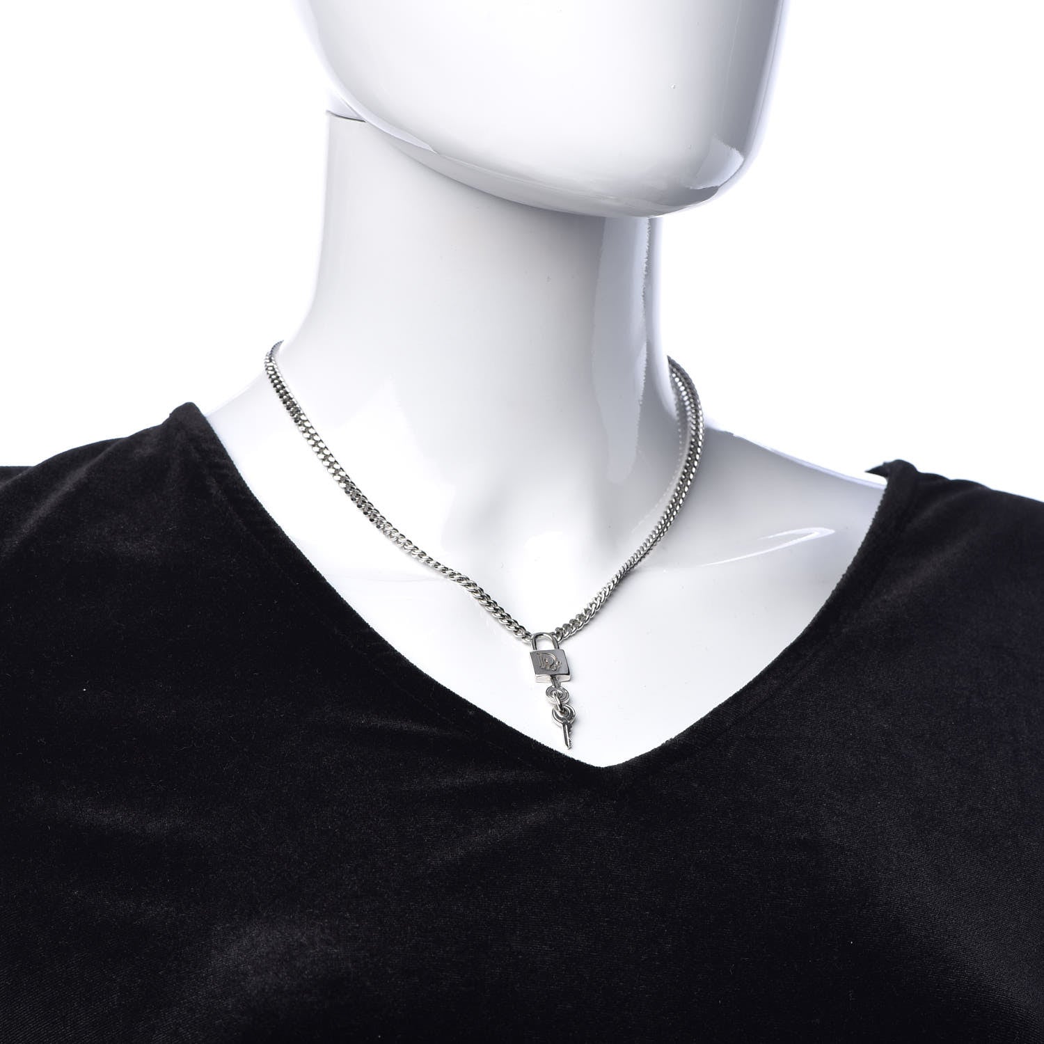 Christian Dior Metal Lock and Key Necklace Silver 2 of 5
