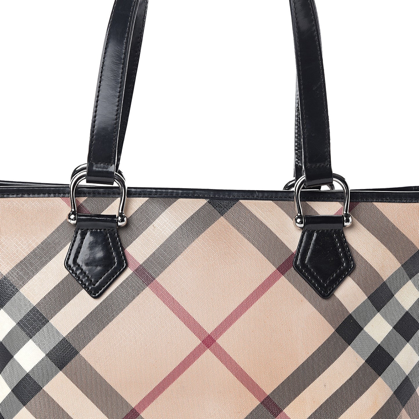 Patent Trim Nova Check Shopper Tote Black