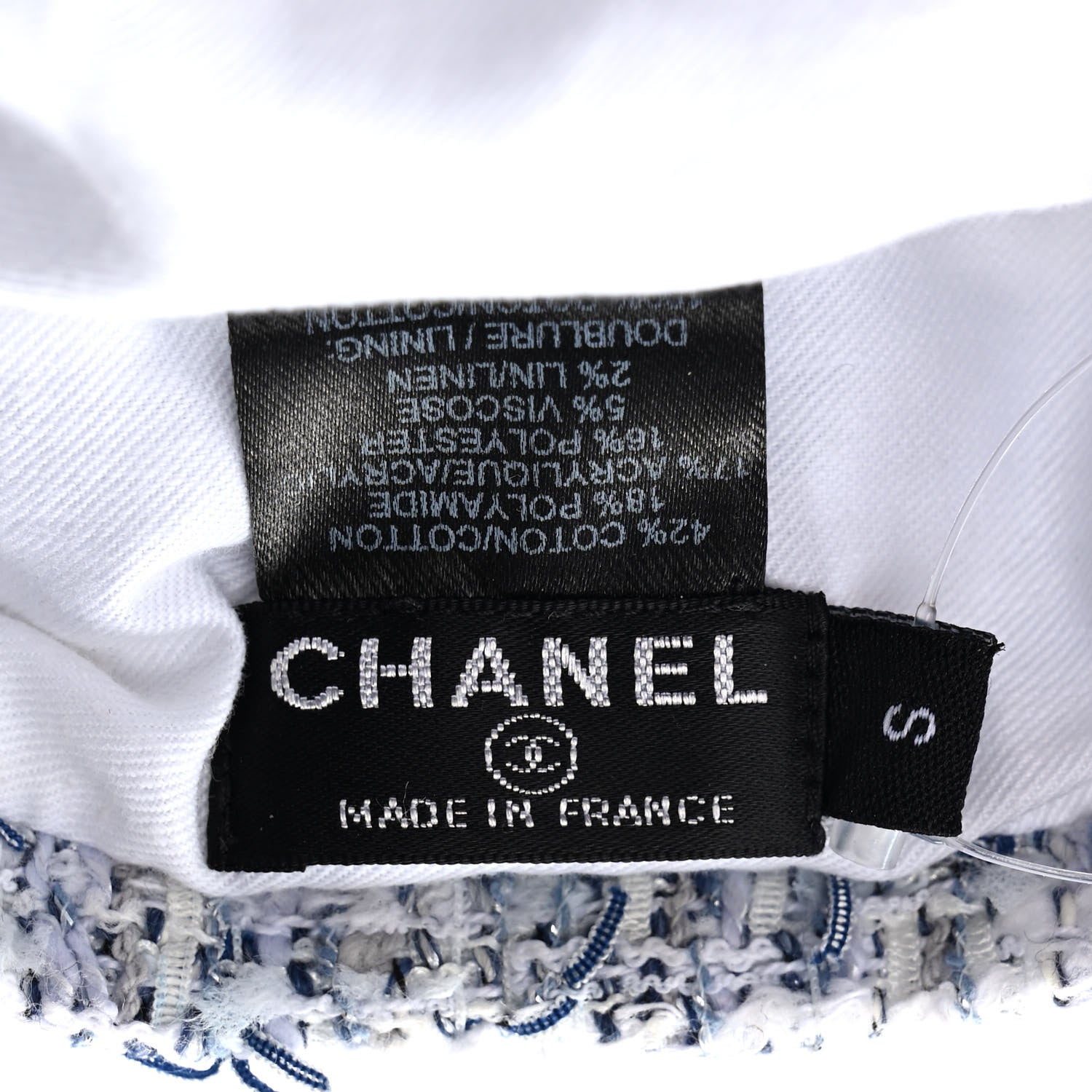Chanel Cotton Tweed CC Beret S Blue White 6 of 6
