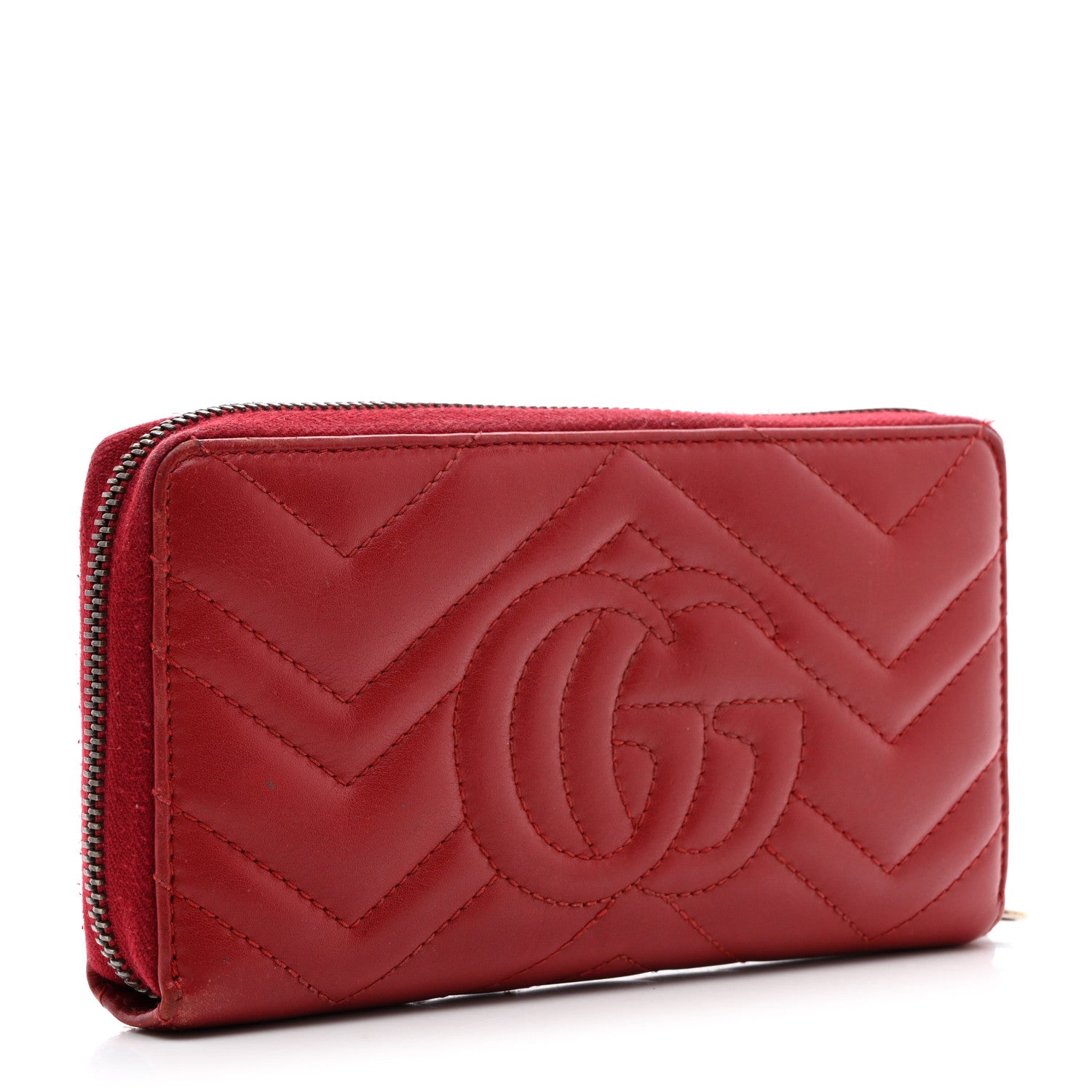 Gucci Calfskin Matelasse GG Marmont Zip Around Wallet Hibiscus Red 3 of 12
