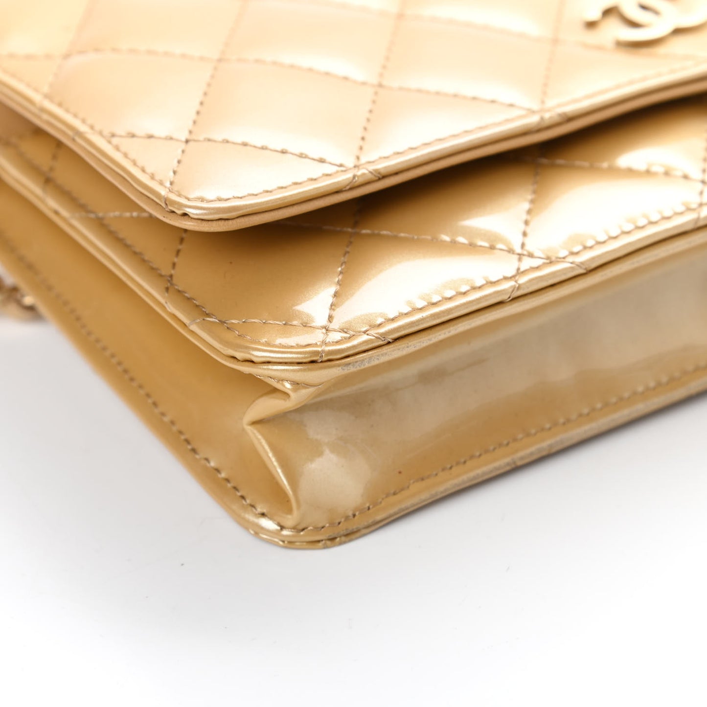 Metallic Patent Quilted Wallet On Chain WOC Gold