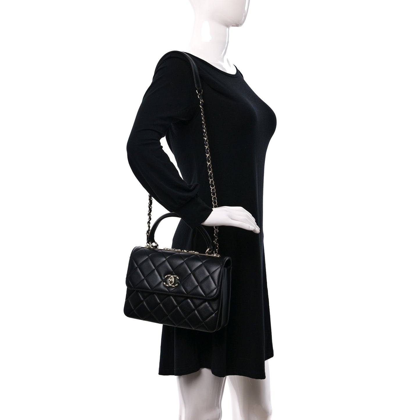 Lambskin Quilted Small Trendy CC Dual Handle Flap Bag Black