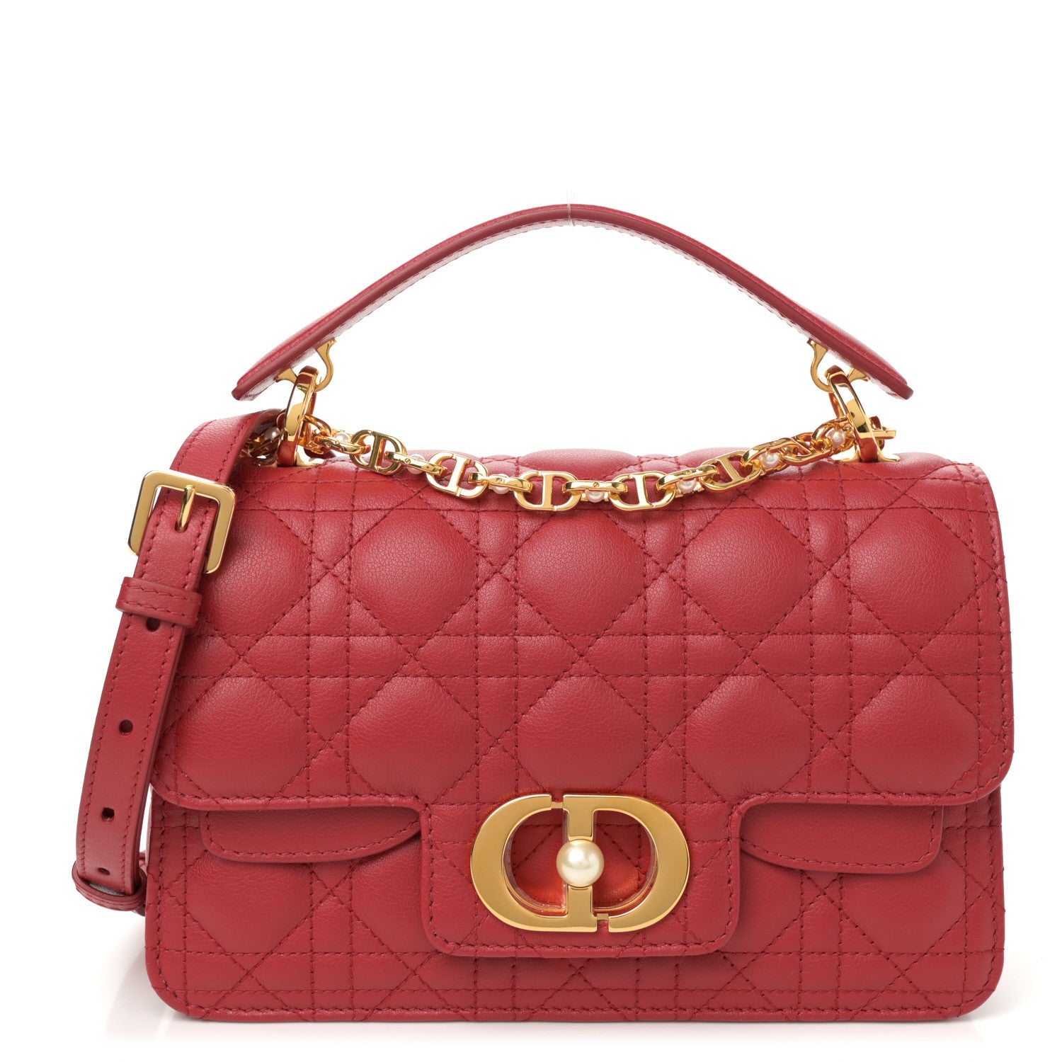 Christian Dior Lambskin Cannage Small Jolie Top Handle Bag Cherry