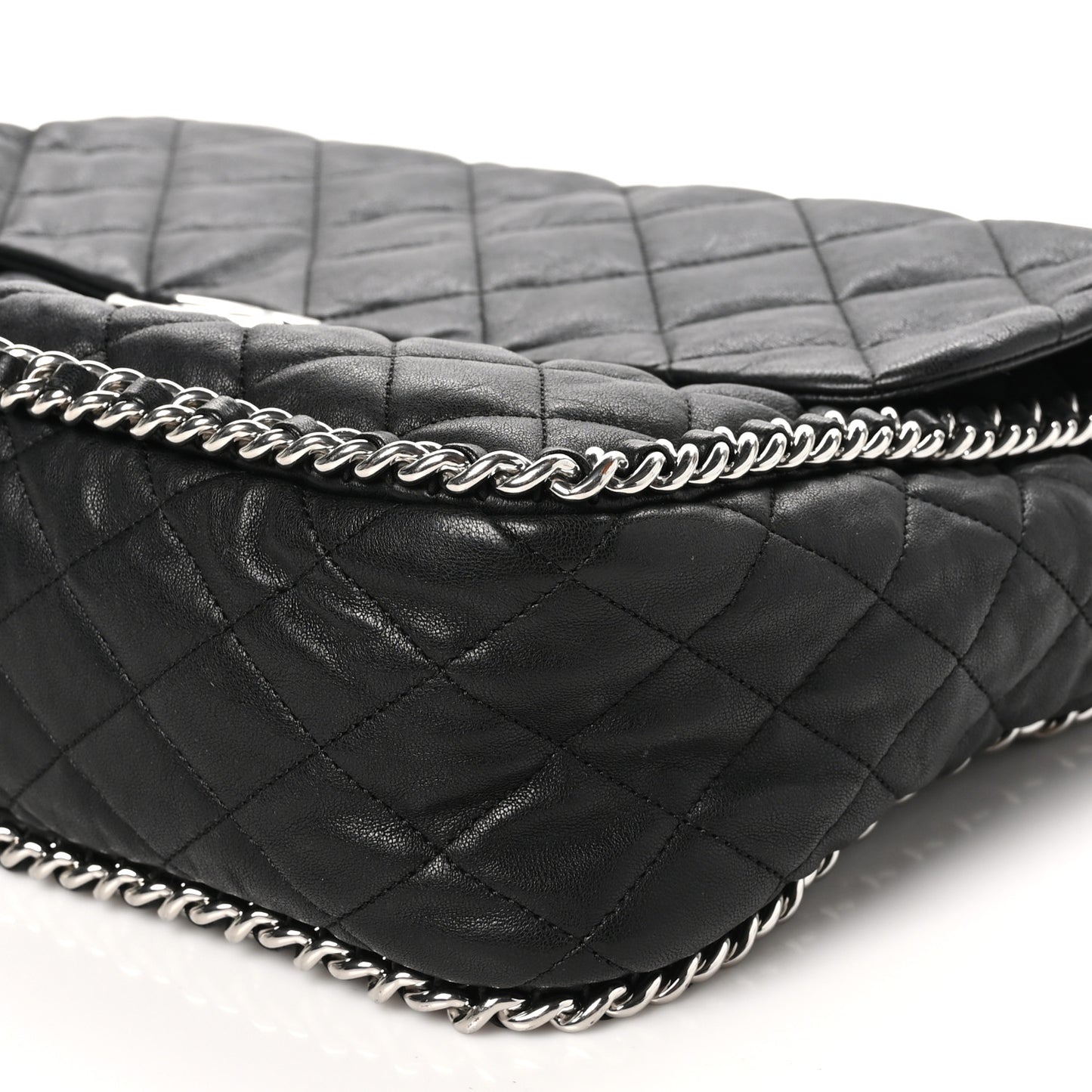 Washed Lambskin Quilted Maxi Chain Around Flap Black