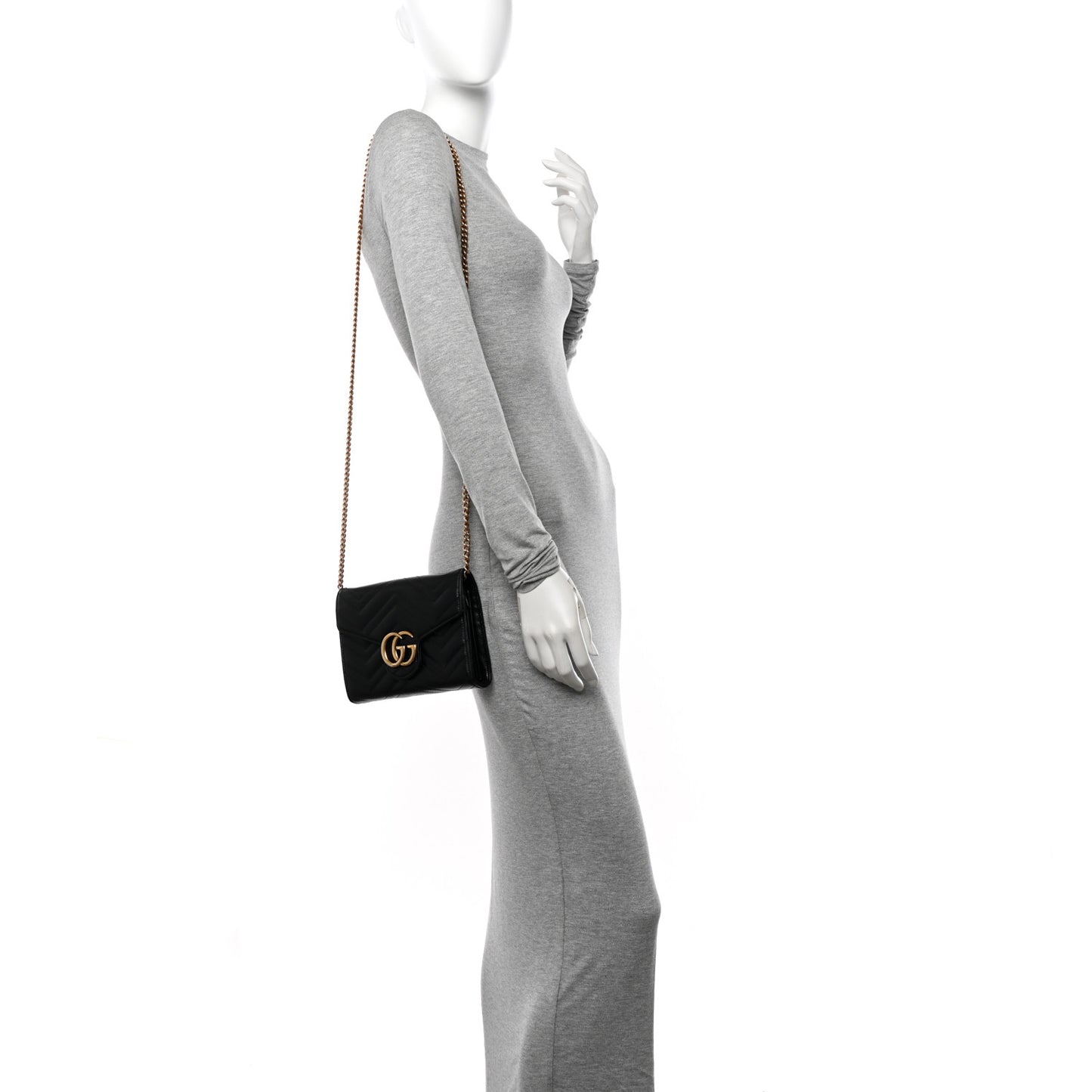 Calfskin Matelasse GG Marmont Chain Wallet Black