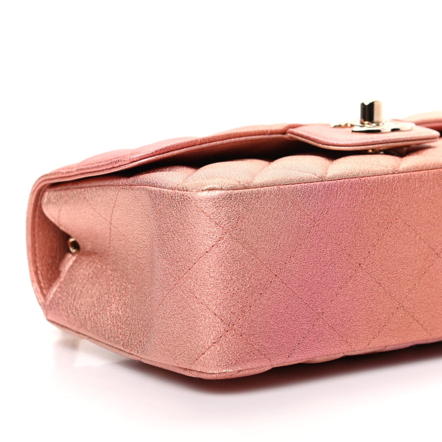 Metallic Lambskin Quilted Ombre Mini Rectangular Flap Pink