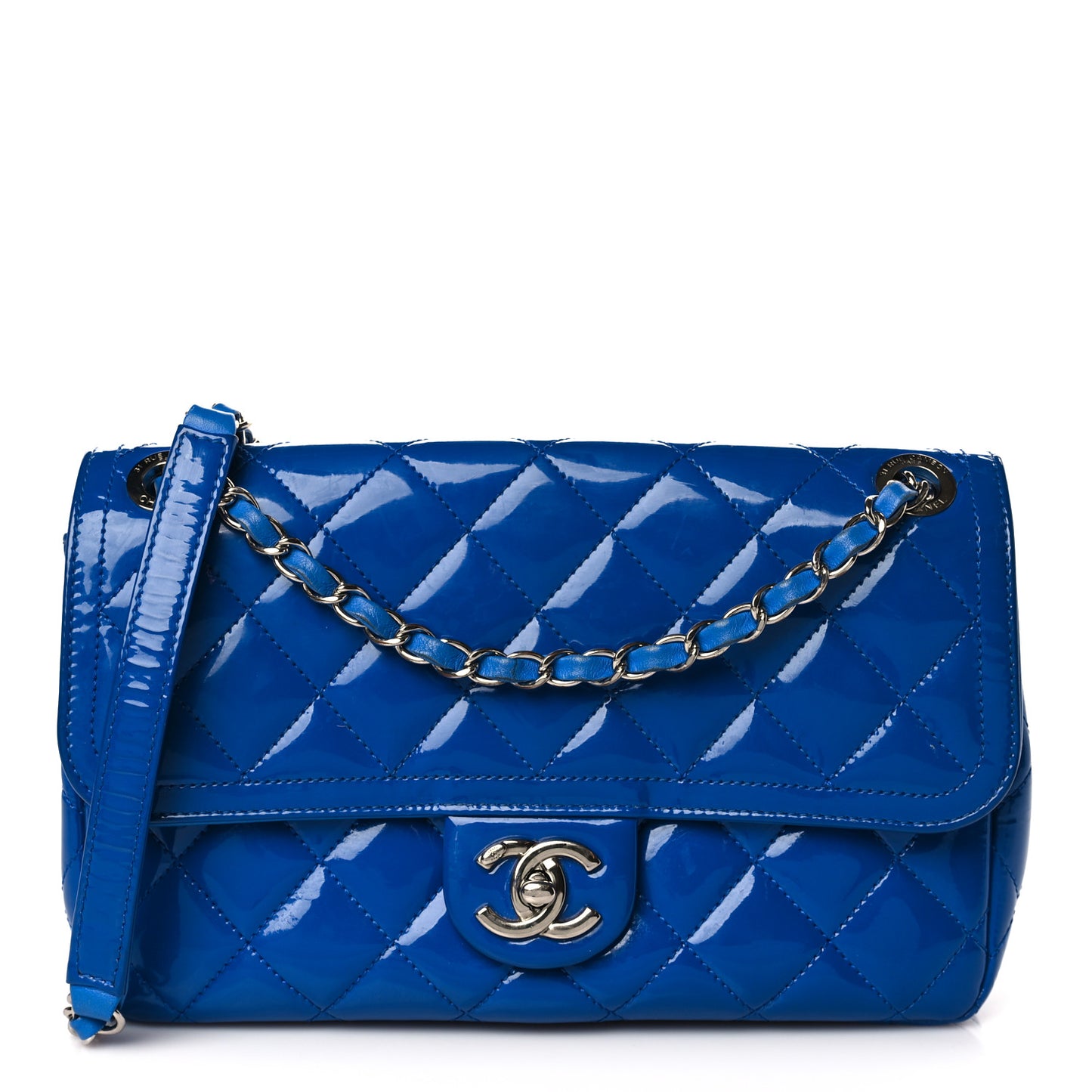 Patent Quilted Large Coco Shine Flap Blue