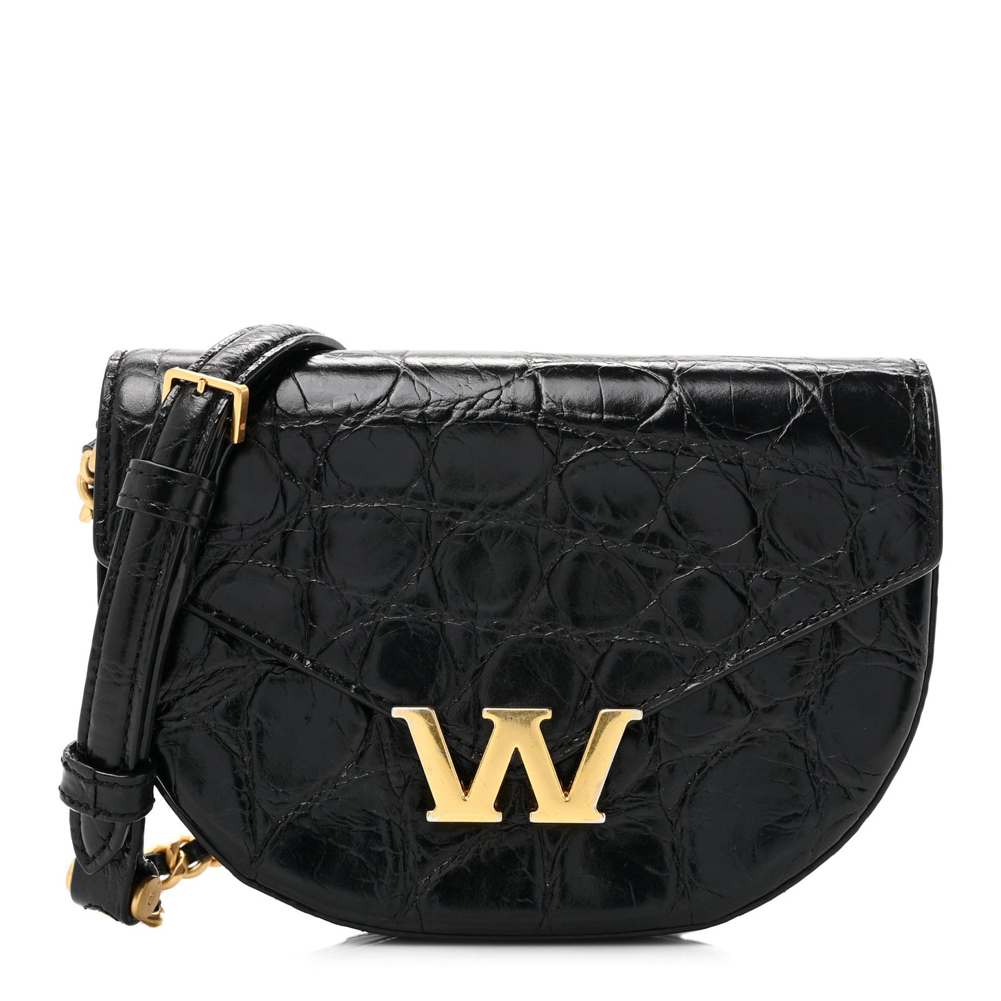 Crocodile Embossed Calfskin W Legacy Saddle Bag Black
